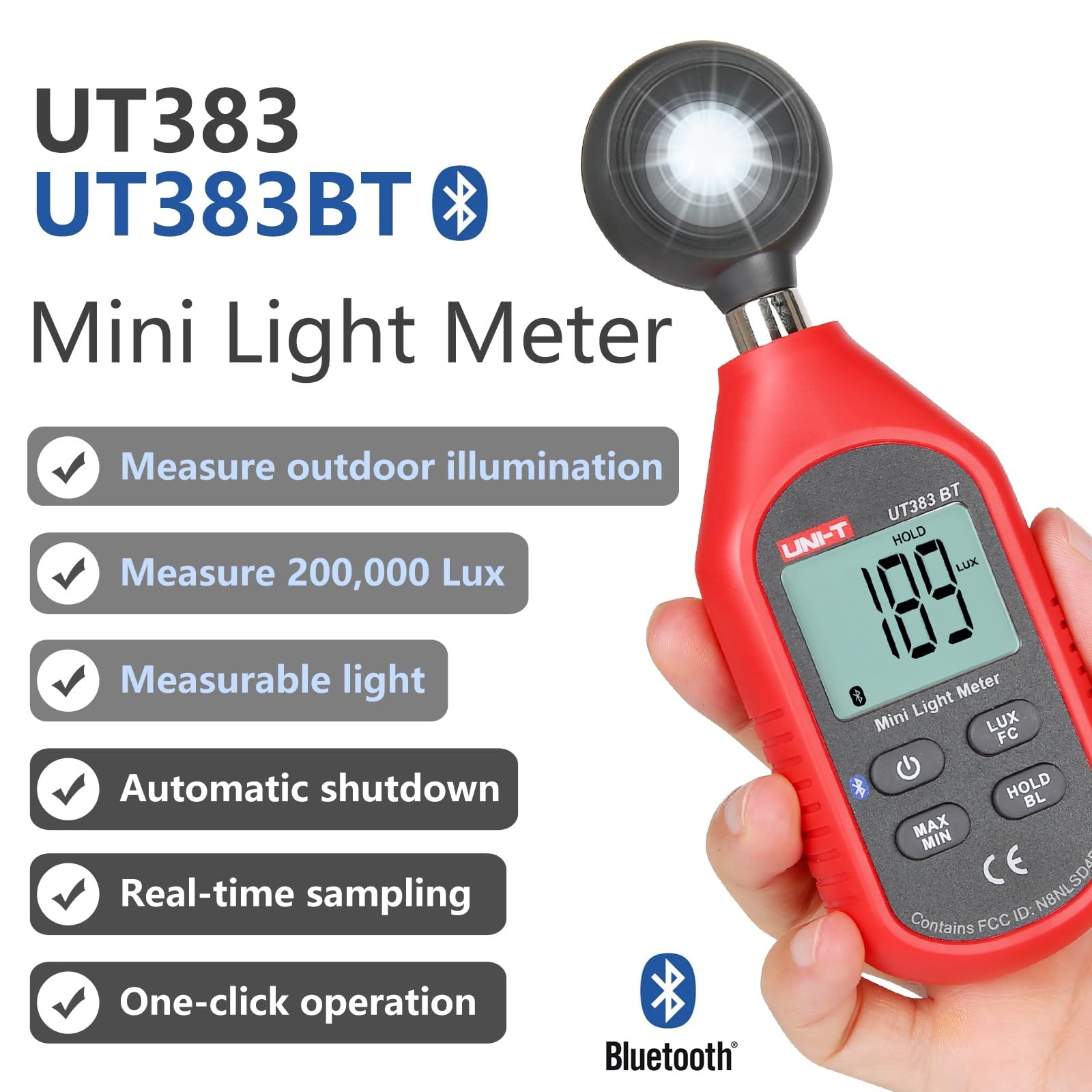 UT383BT Mini Light Meter Digital Bluetooth Luxometer 199900Lux 18500FC