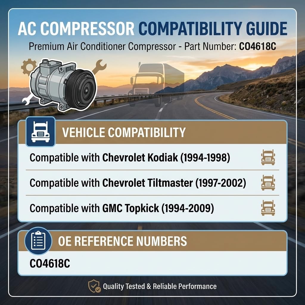 AC Compressor w/ Clutch for 1994-2009 Chevy Kodiak GMC Topkick 7.2L CO4618C