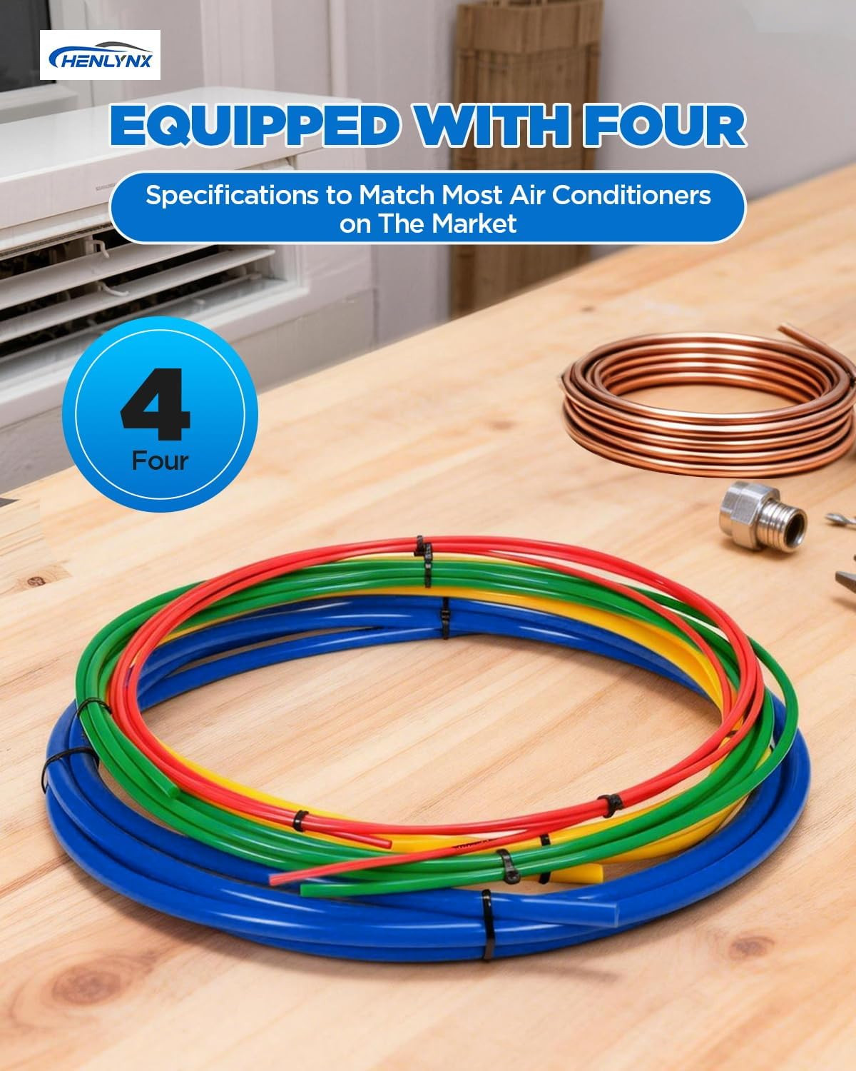 4PCS Copper Tube Bender Kit, 4M(13Ft) X 1/4″ 3/8″ 1/2″ 5/8″ HVAC Pipe Bending Sp