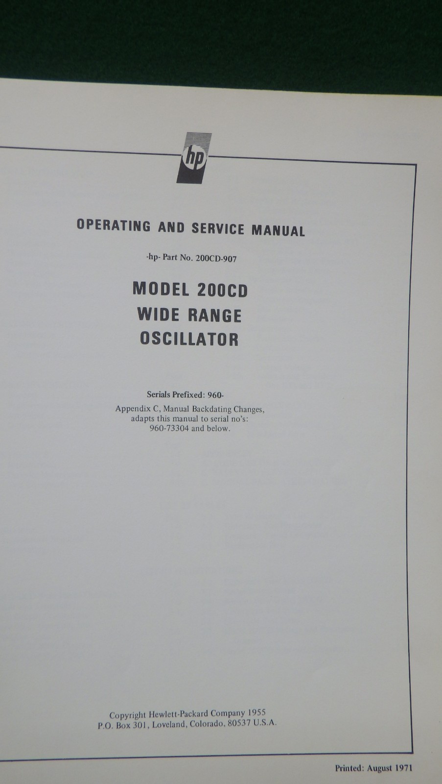 HP 200CD Wide Range Oscillator Operating and Service Manual