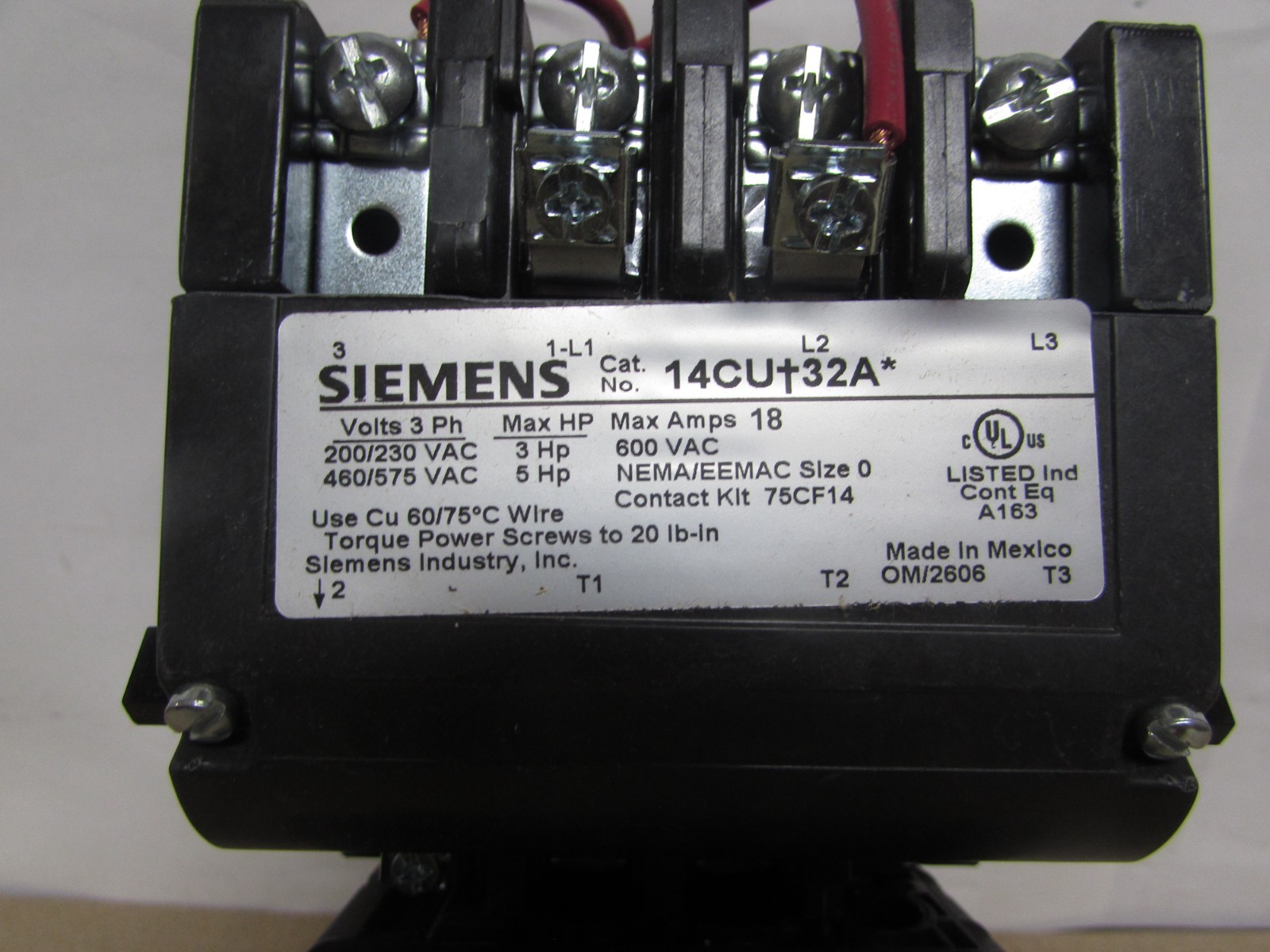 Siemens 14CUC32AH Size 0 Starter W/ 480v Coil – 3-12a Overload (NEW – IN BOX)