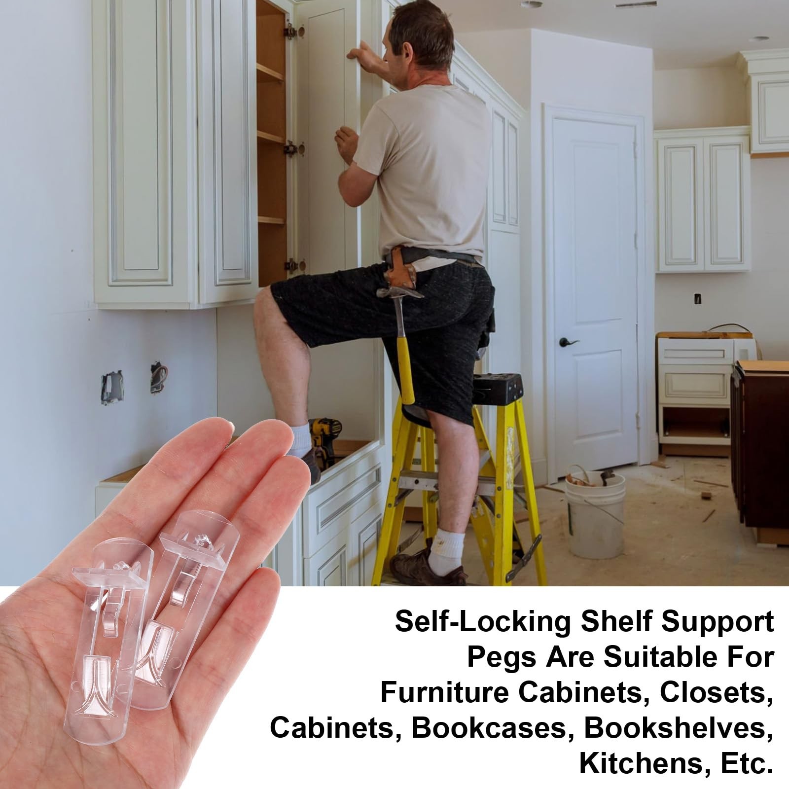 30PCS Clear Plastic Locking Shelf Support Pegs, Self-Locking Transparent