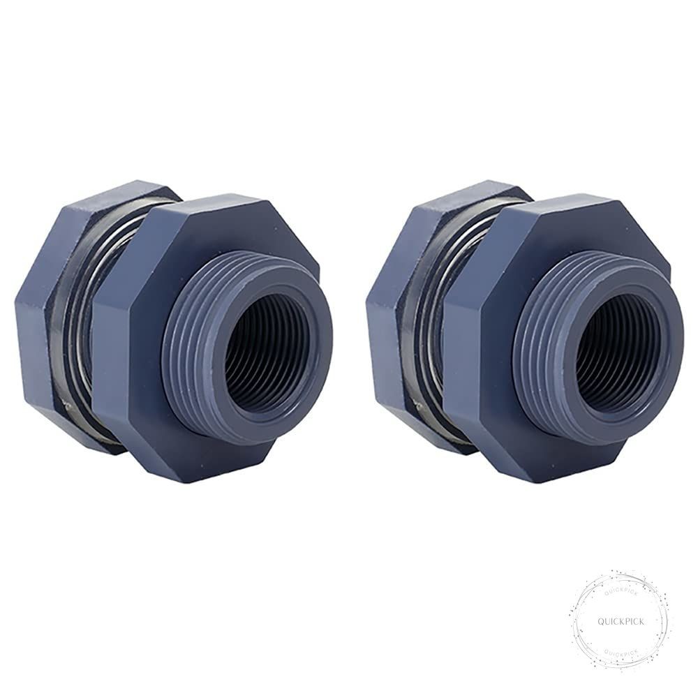 2 Pieces 3/4 Inch PVC Bulkhead Fitting for Water Barrel, Water Tank Rain Barrels