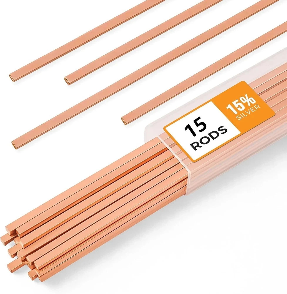 15Pcs Brazing Rods AWS Bcup-5 15% Silver Solder Phos Copper Brazing Alloy Flat W