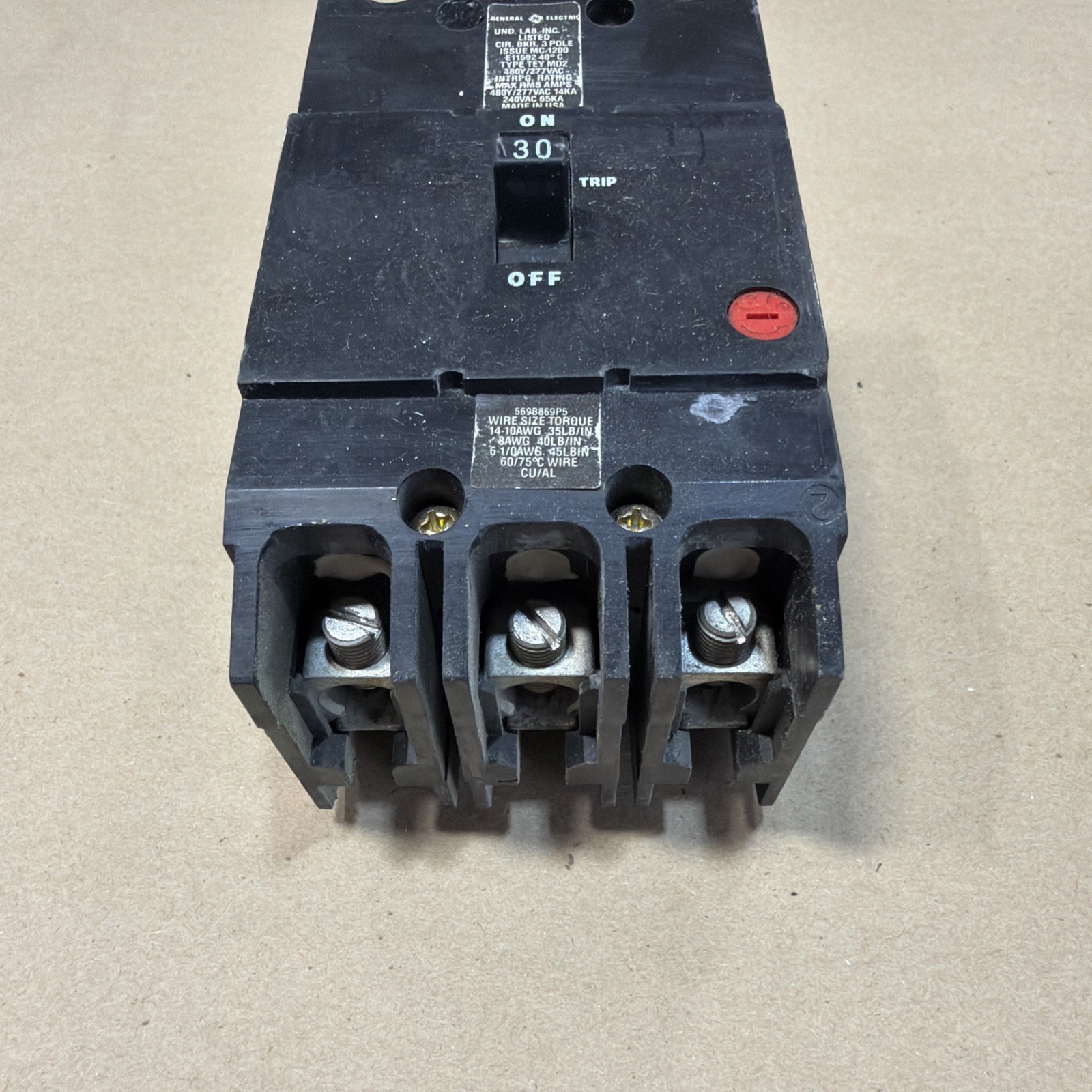 GE TEY330 CIRCUIT BREAKER, 480/277-VOLT, 3-POLE, 30-AMP, BRK / TEY FRAME