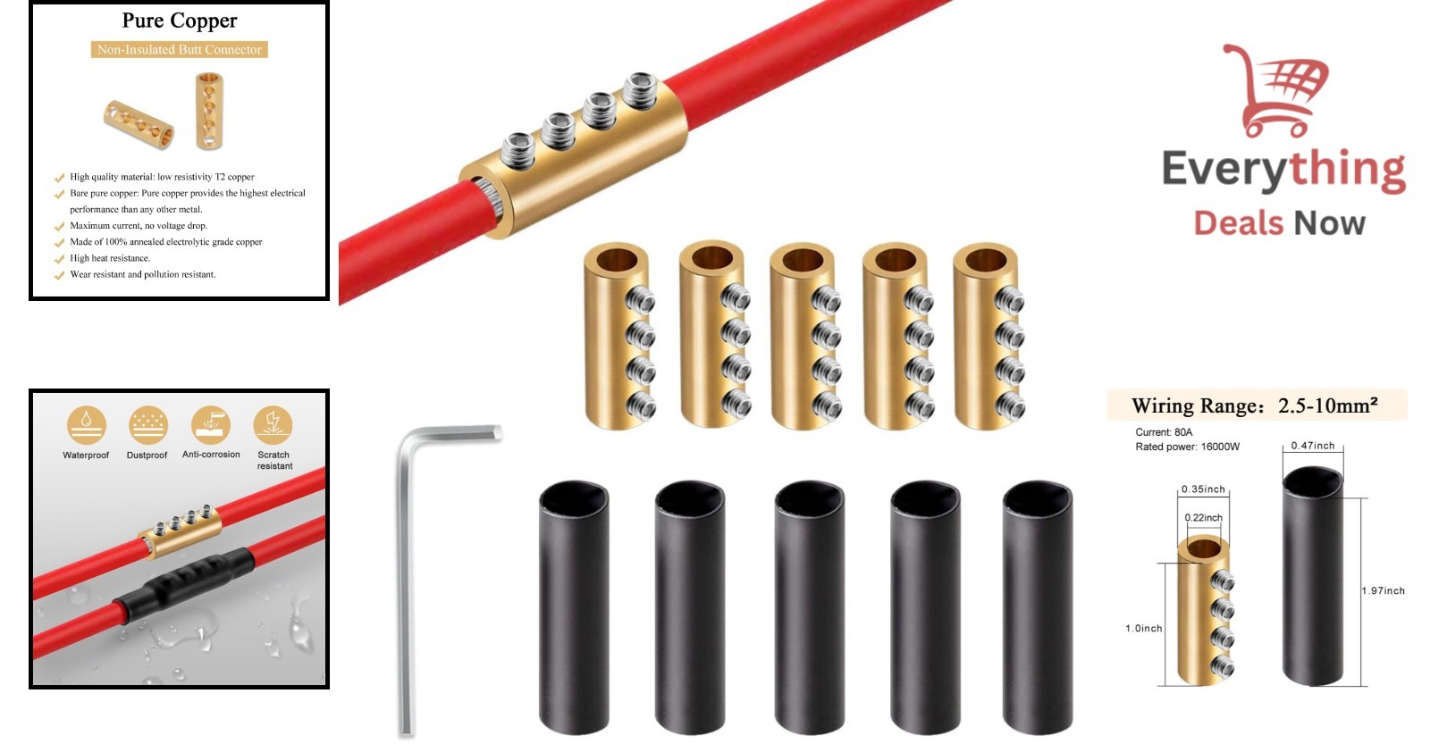 6 8 10 AWG Wire Connector Kit 80A Splicing Terminal Screw Heat Shrink Waterproof