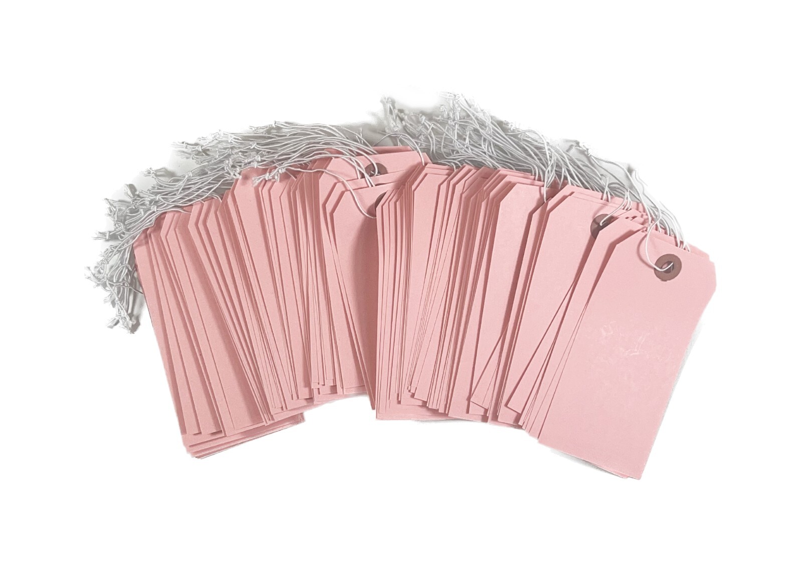 100 – 4 3/4″ x 2 3/8″ Pink Inventory Tags Strung with ELASTIC Stretchable String
