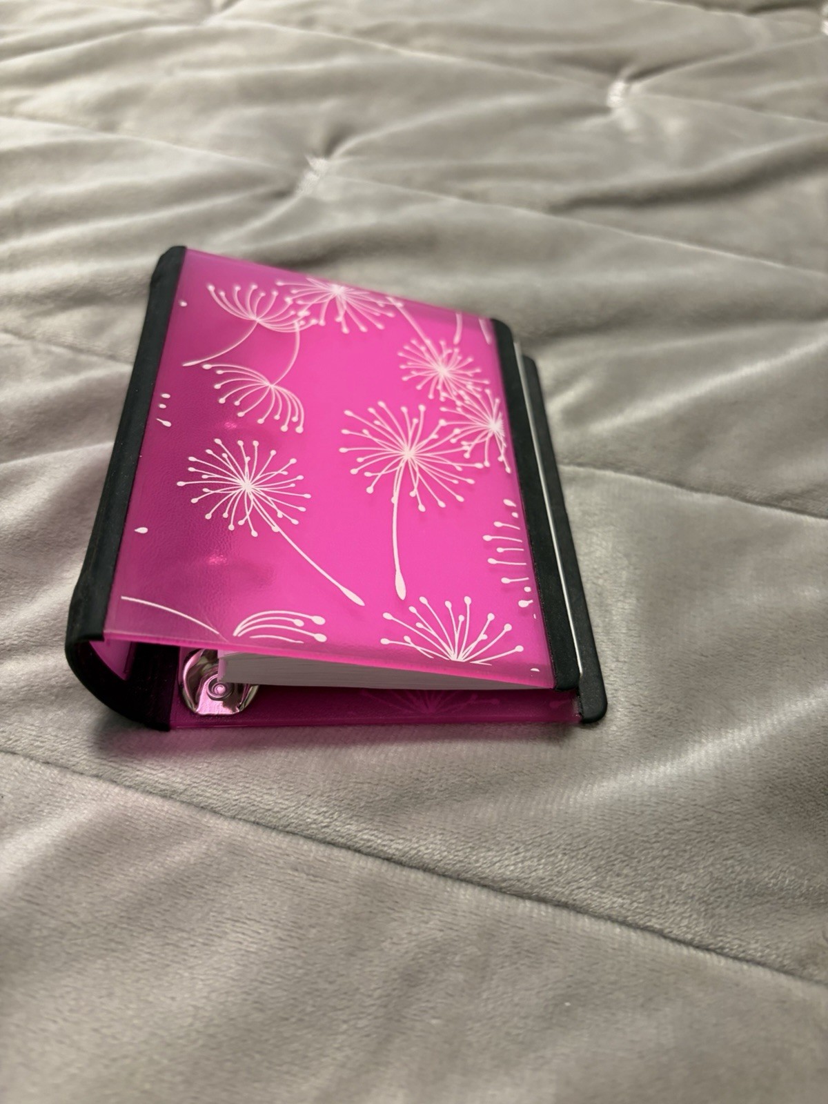 Pink/Black Floral Dandelion Mini 3-Ring Daily Use Binder Notebook