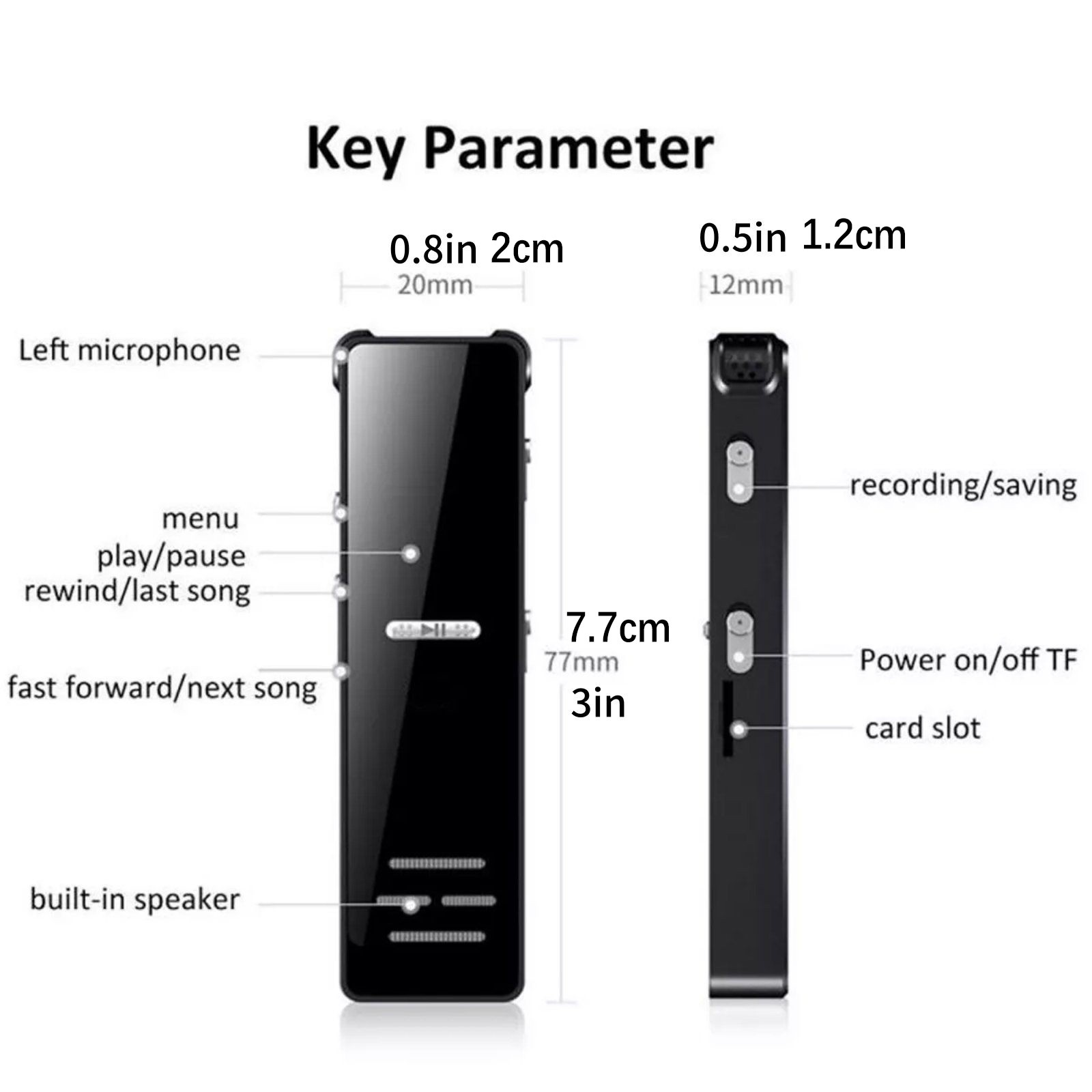 128GB Voice Recorder with OLED Screen – HD Voice Activated Recorder & MP3 Player