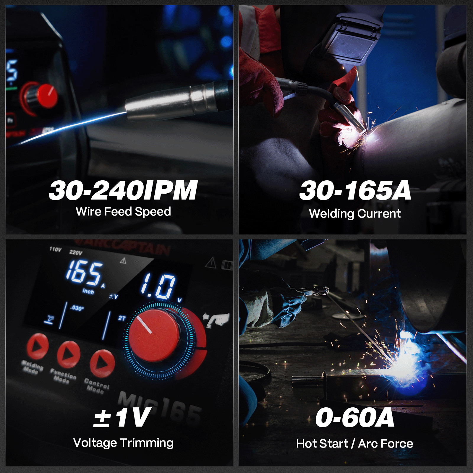 ARCCAPTAIN 165A MIG Welder 4 in 1 Large LED Display 110V/220V & Welding Helmet🔥