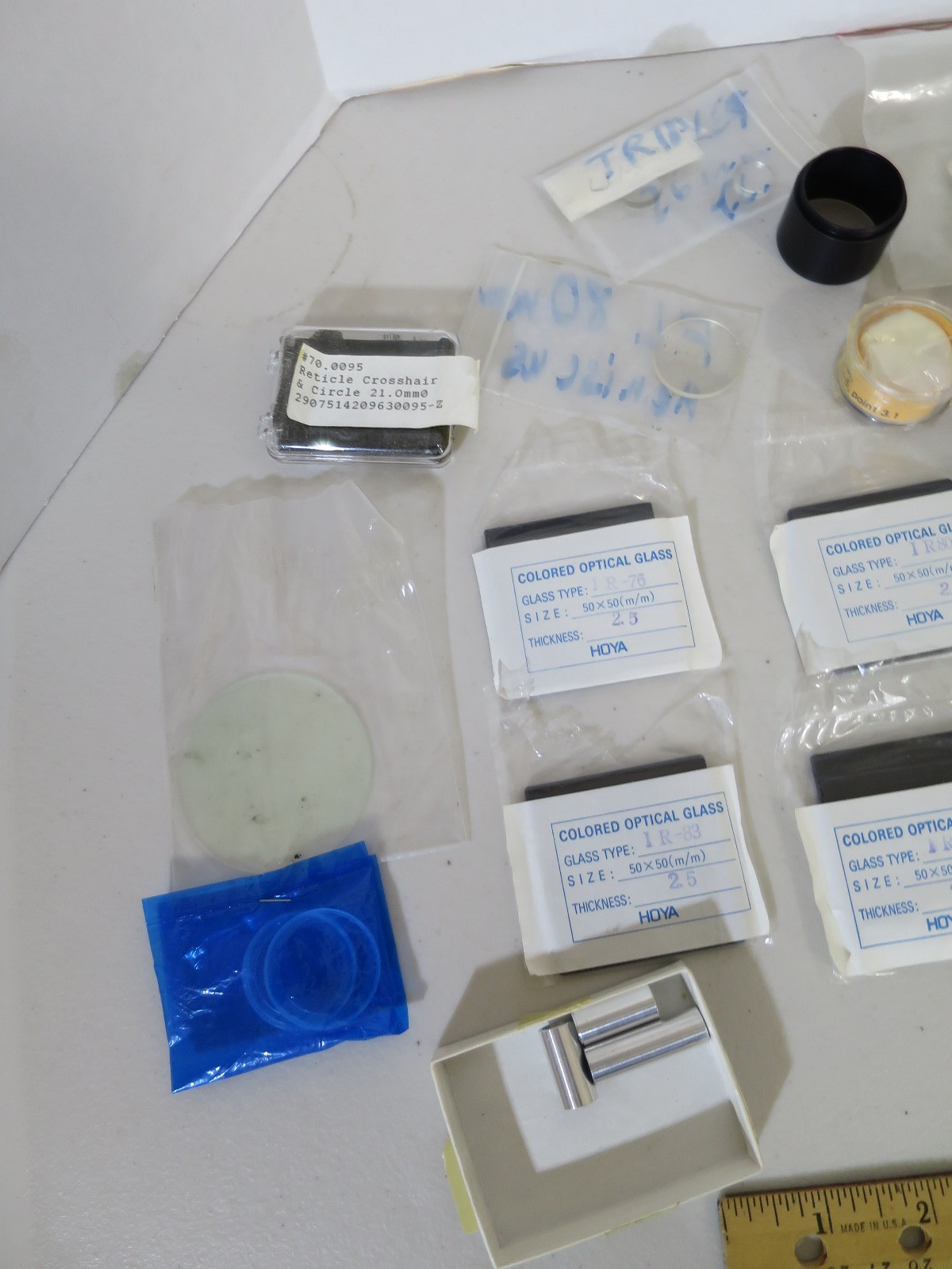 Olympus Microscope HOYA Lenses, and assorted parts. HOLLAND, AUSTRIA, UK PARTS