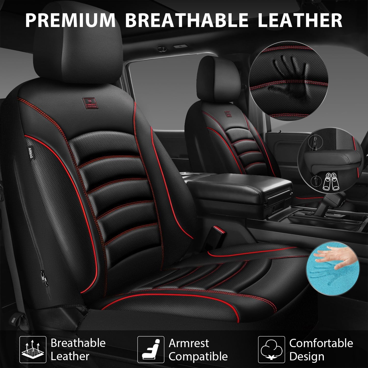 CAR PASS 3D Foam PU Leather Car Seat Covers, Universal Seat Covers Full Sets for