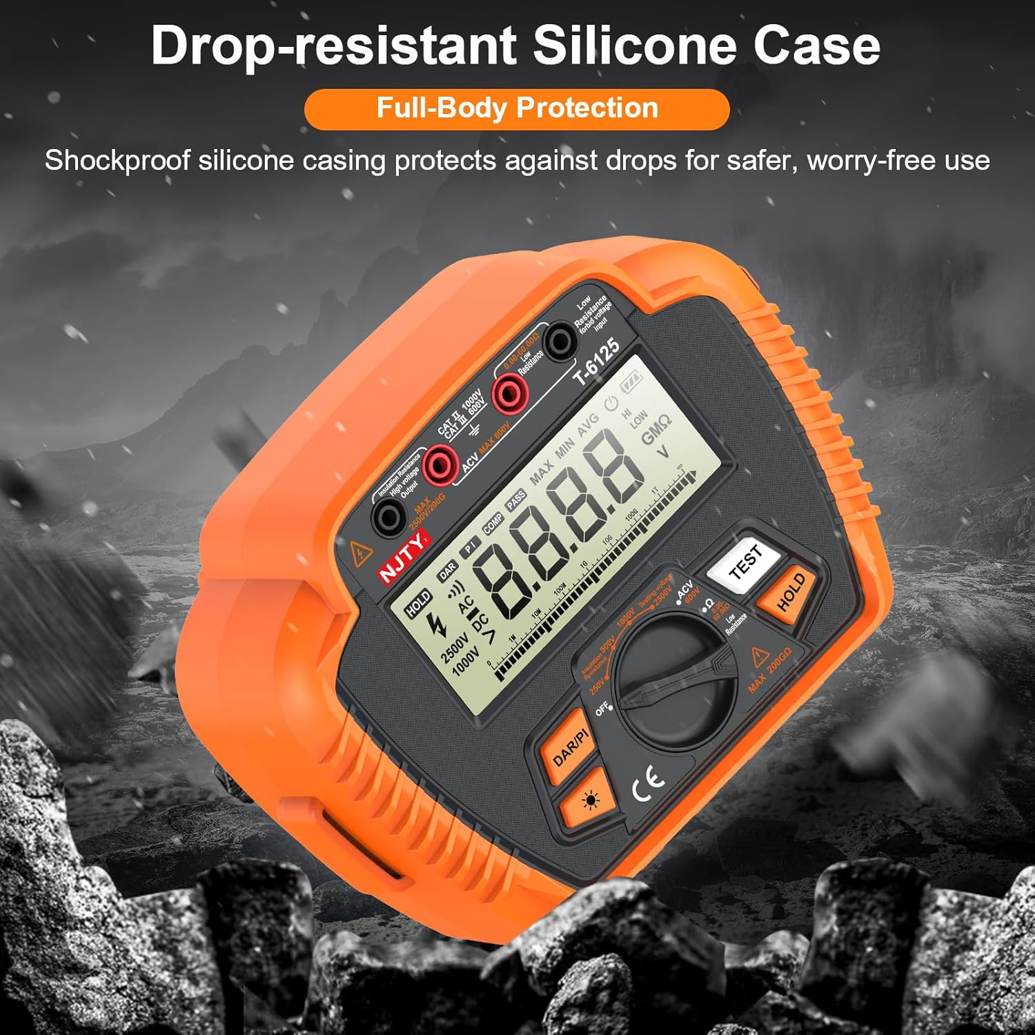 T6125 Digital 2500V Insulation Tester with Backlit LCD & Data Hold