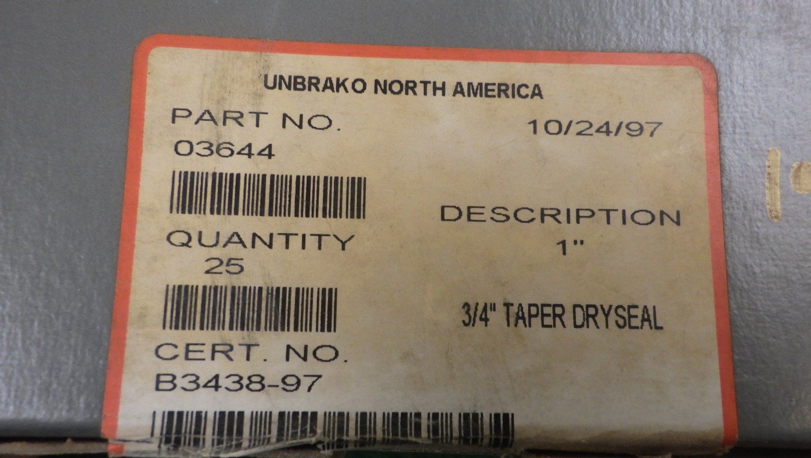 Box of (25) 1″ 3/4 Taper Dryseal Socket Plug Unbrako 03644