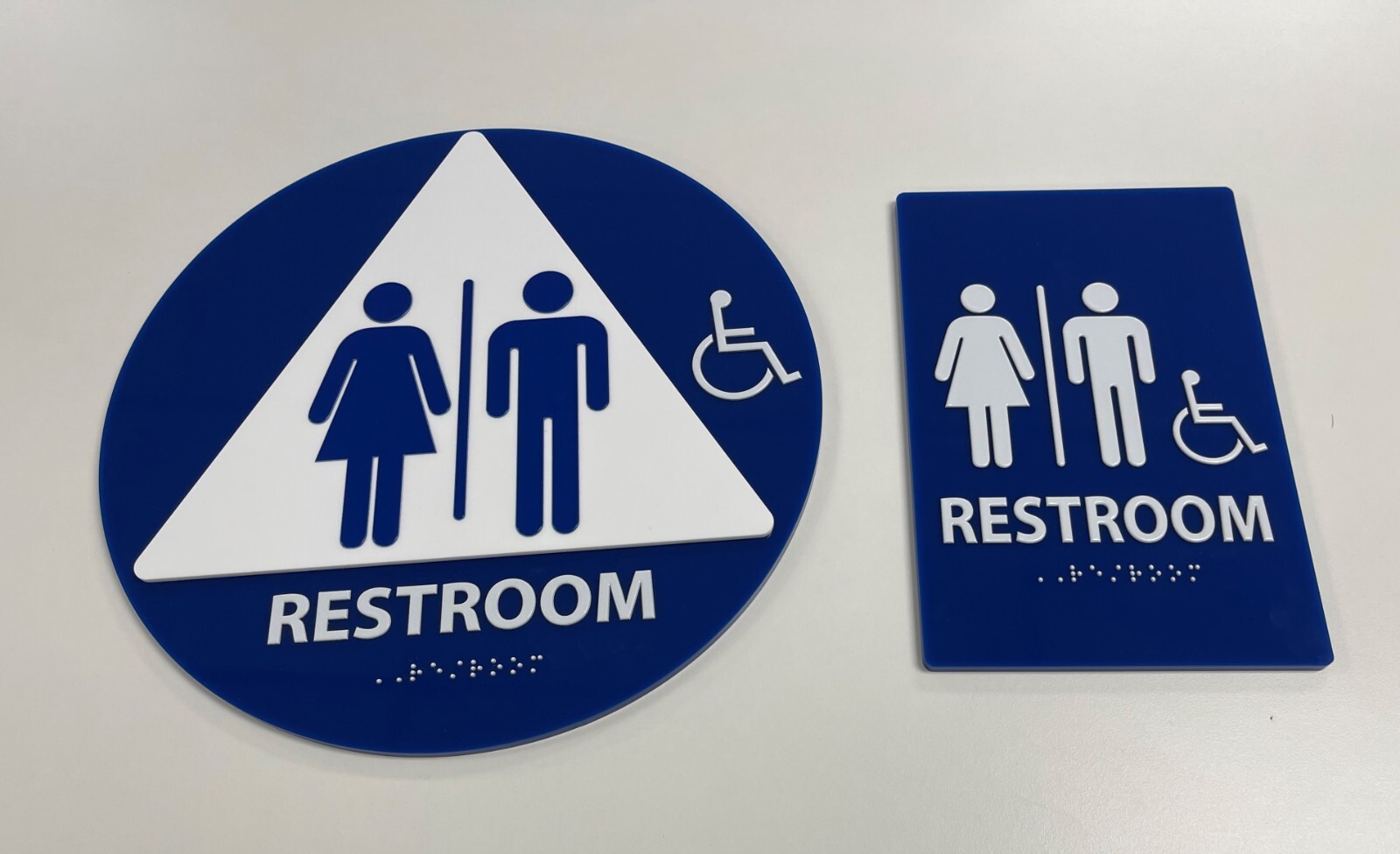 Acrylic Restroom Sex Neutral Sign set (round + rectangular), ADA & Braille
