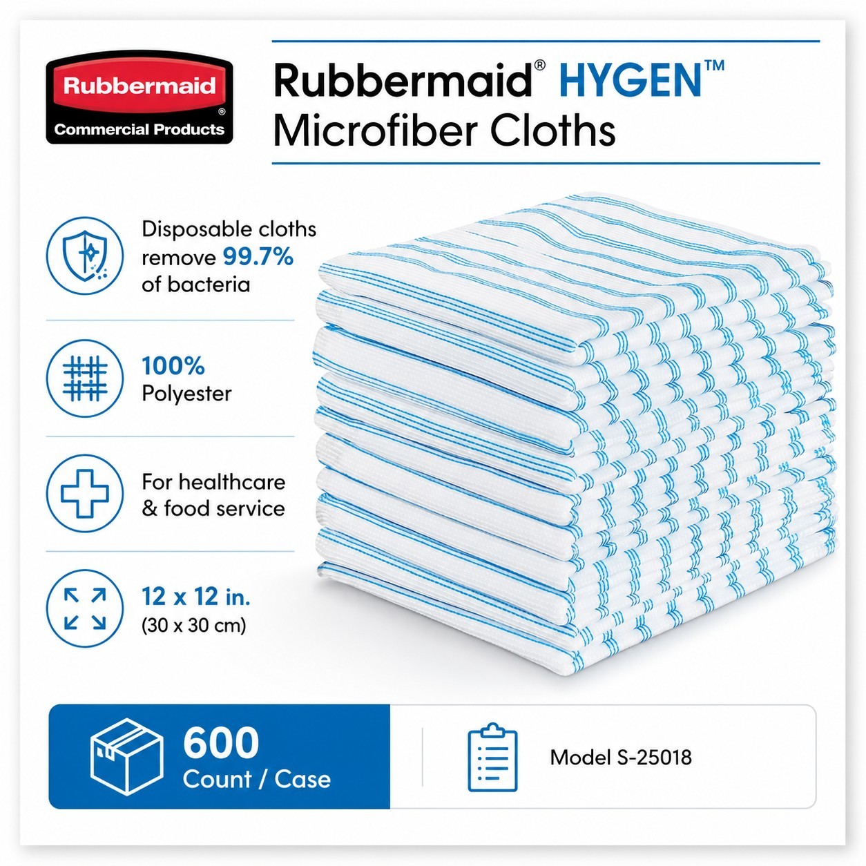 Rubbermaid HYGEN 60JA03 Disposable Microfiber Cleaning Cloths 12×12 600 Pack