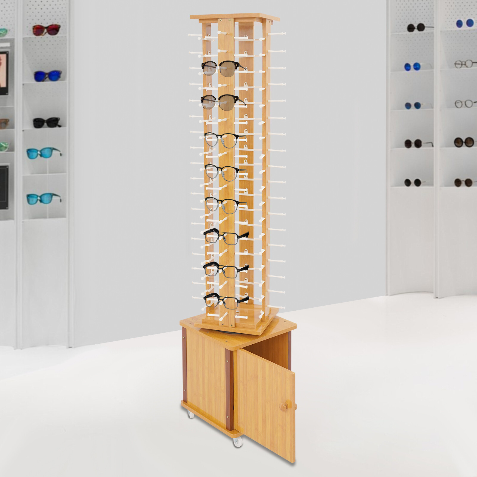 72-Pair Eyeglass Display Rack, Floor-standing Rotating Glasses Storage Display