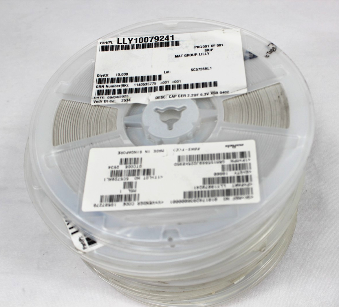 Lot of 9 reels of Murata GRM155R60J225KE95D — 2.2 µF 6.3 V X5R MLCC 0402