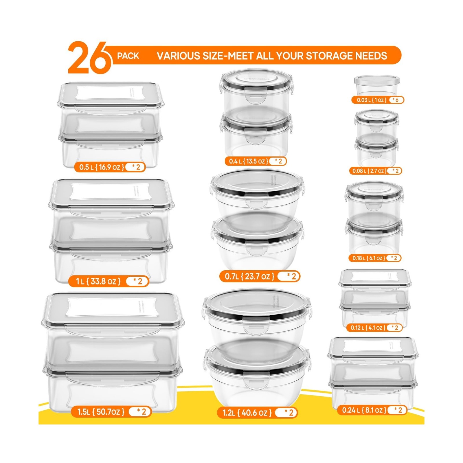 52 PCS Food Storage Containers with Lids Airtight (26 Lids & 26… FAST USA SHIP
