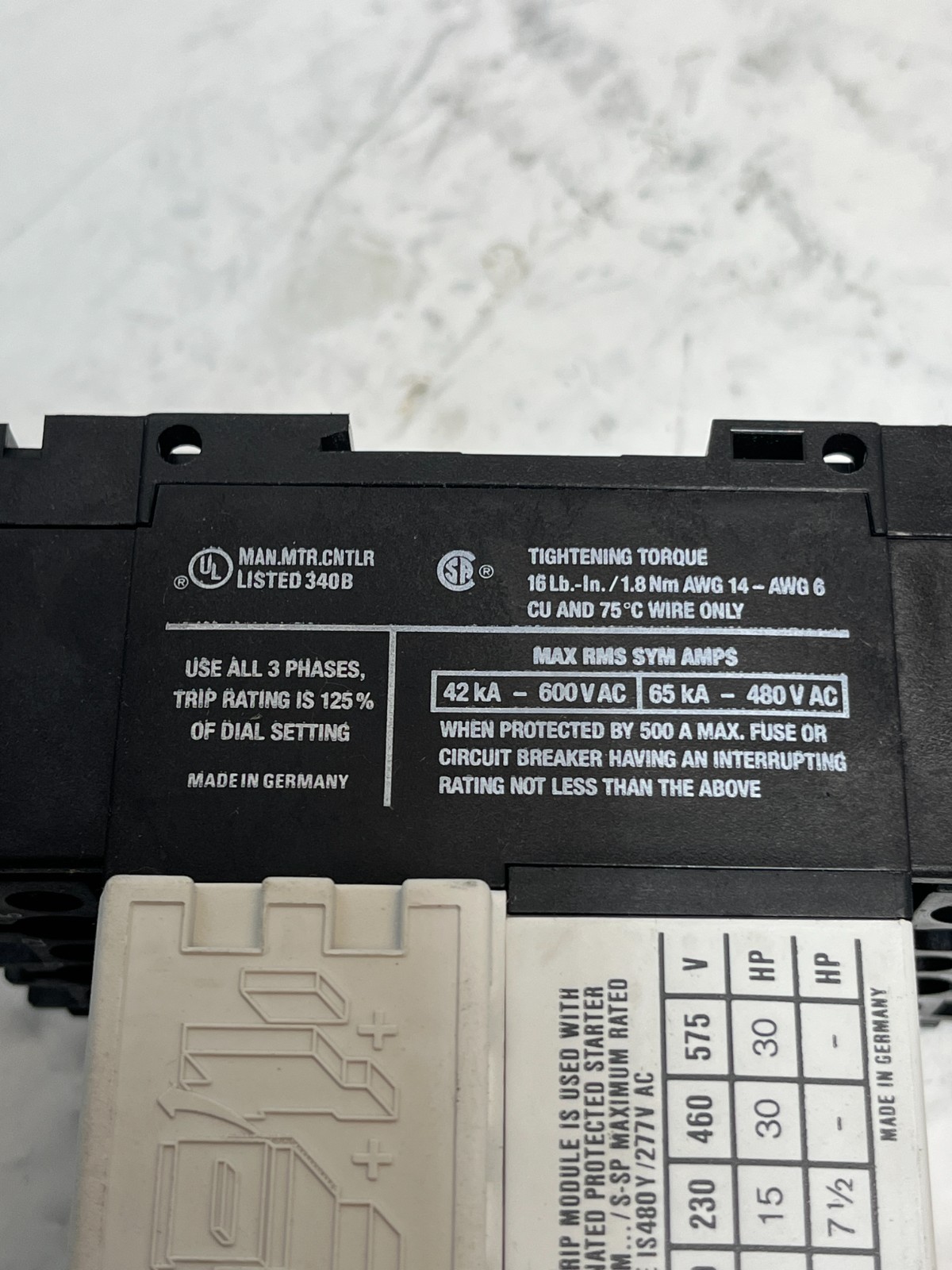 Moeller ZM-40-PKZ2 Motor Starter Protector 480/277V AC
