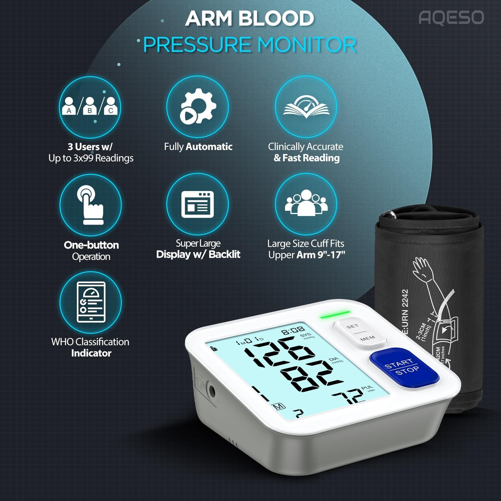 Blood Pressure Machine Upper Arm, Fits from Medium to Large Sizes 9″-17″, Acc…