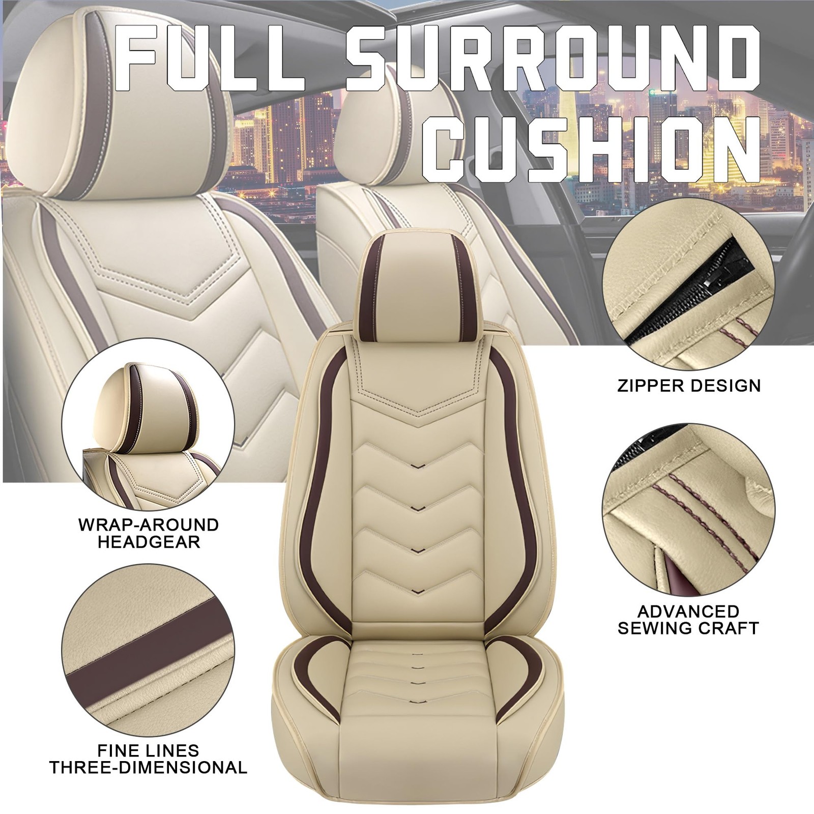 Car Seat Covers Chrysler Aspen 07-09 Premium Nappa Leather 2 Seats Beige