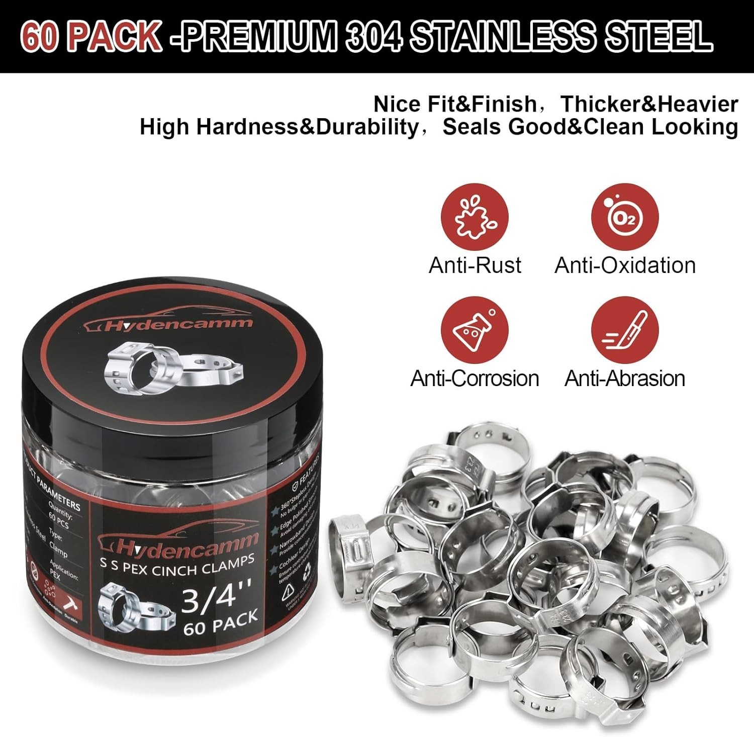 Thicker 3/4 Inch PEX Crimp Rings – 60 Pack, Rust and Corrosion Resistant Quality