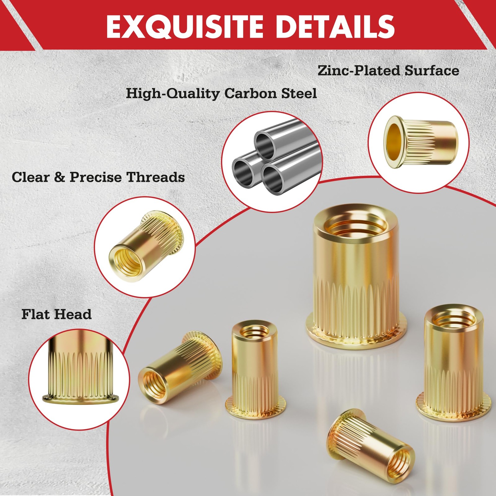 Arrow Rivet Nut Kit, 200pcs SAE High Carbon Steel Zinc Plated Rivnut Assortmen
