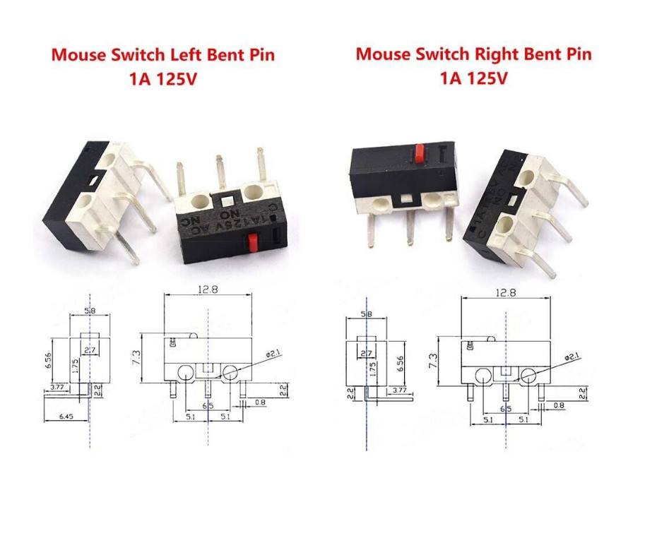 Mini Microswitch 3 Pin 1A 125V AC Limit Switch Mouse Button or Lever 3D Print