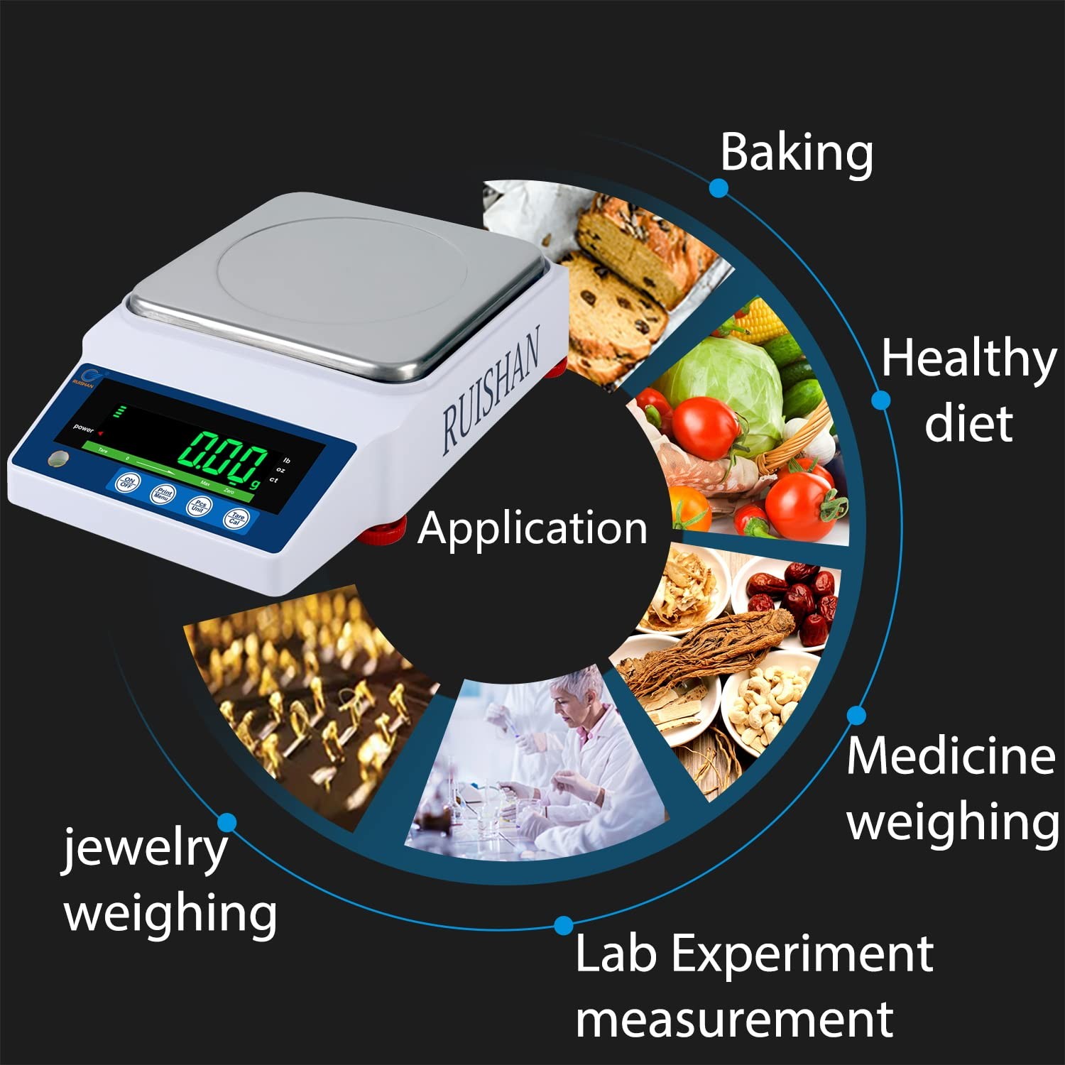 RUISHAN Lab Precision Scientific Balance Scale 1000g x 0.01g |g/lb/oz/ct | .0…