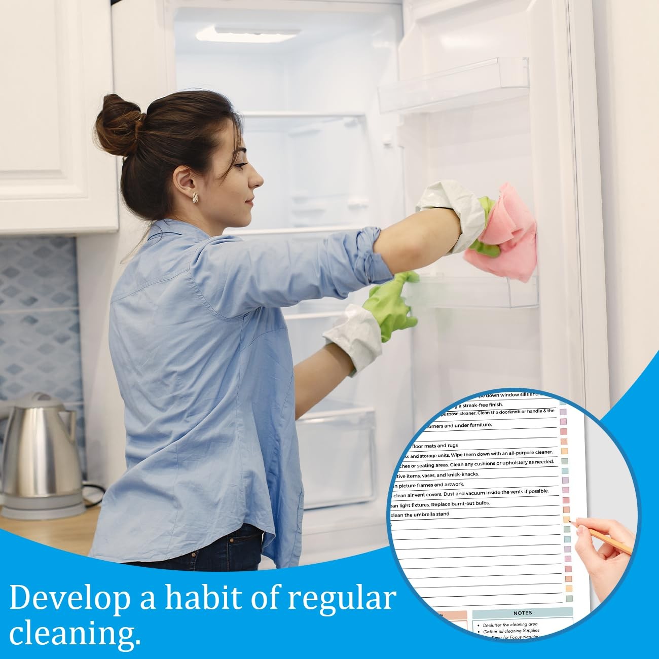 Adhd Cleaning Planner, Editable and Letter, White notebook-1pcs