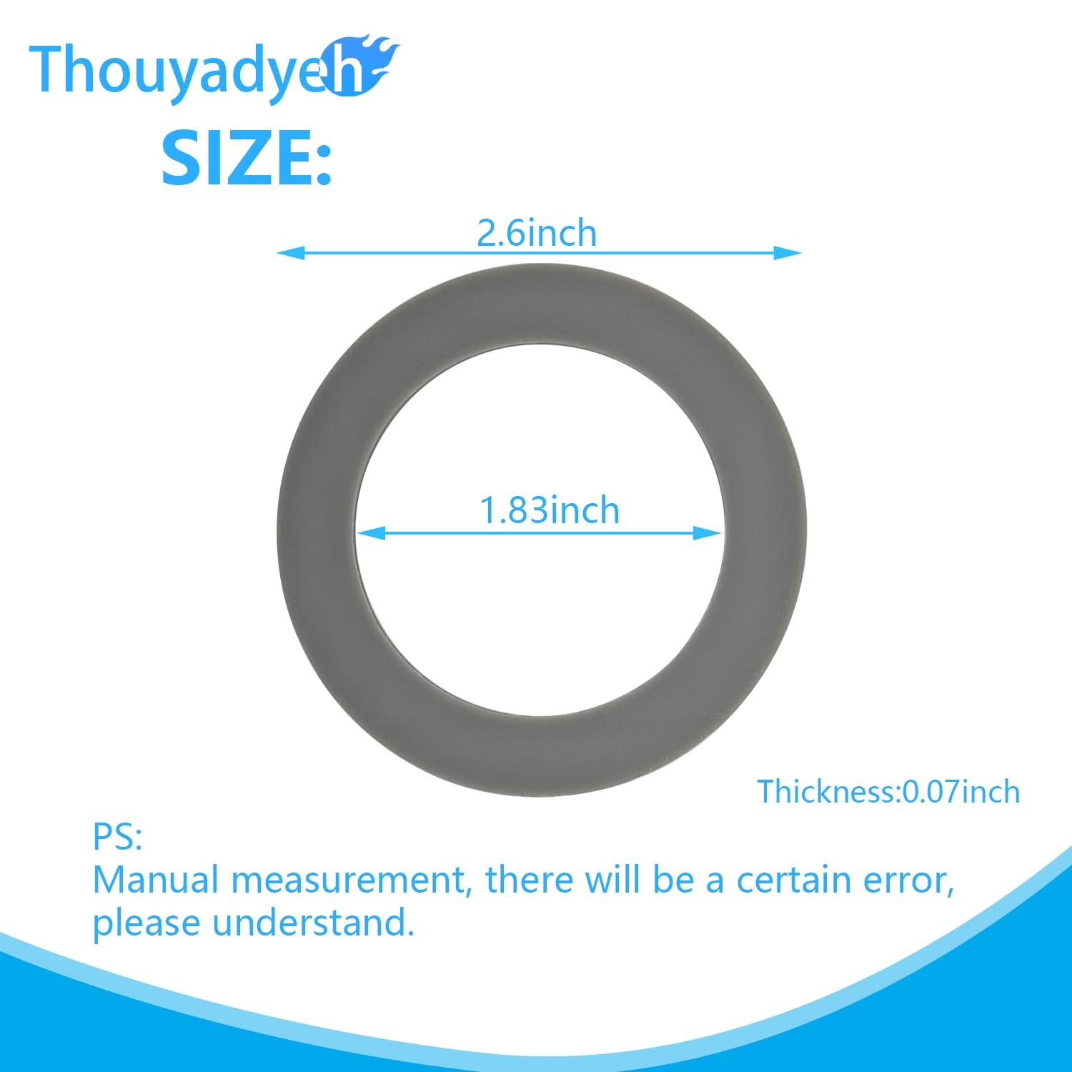 66mm/2.6inch 2/Pack Rubber O-Ring Sealing Gasket for Cuisinart Blenders Grey