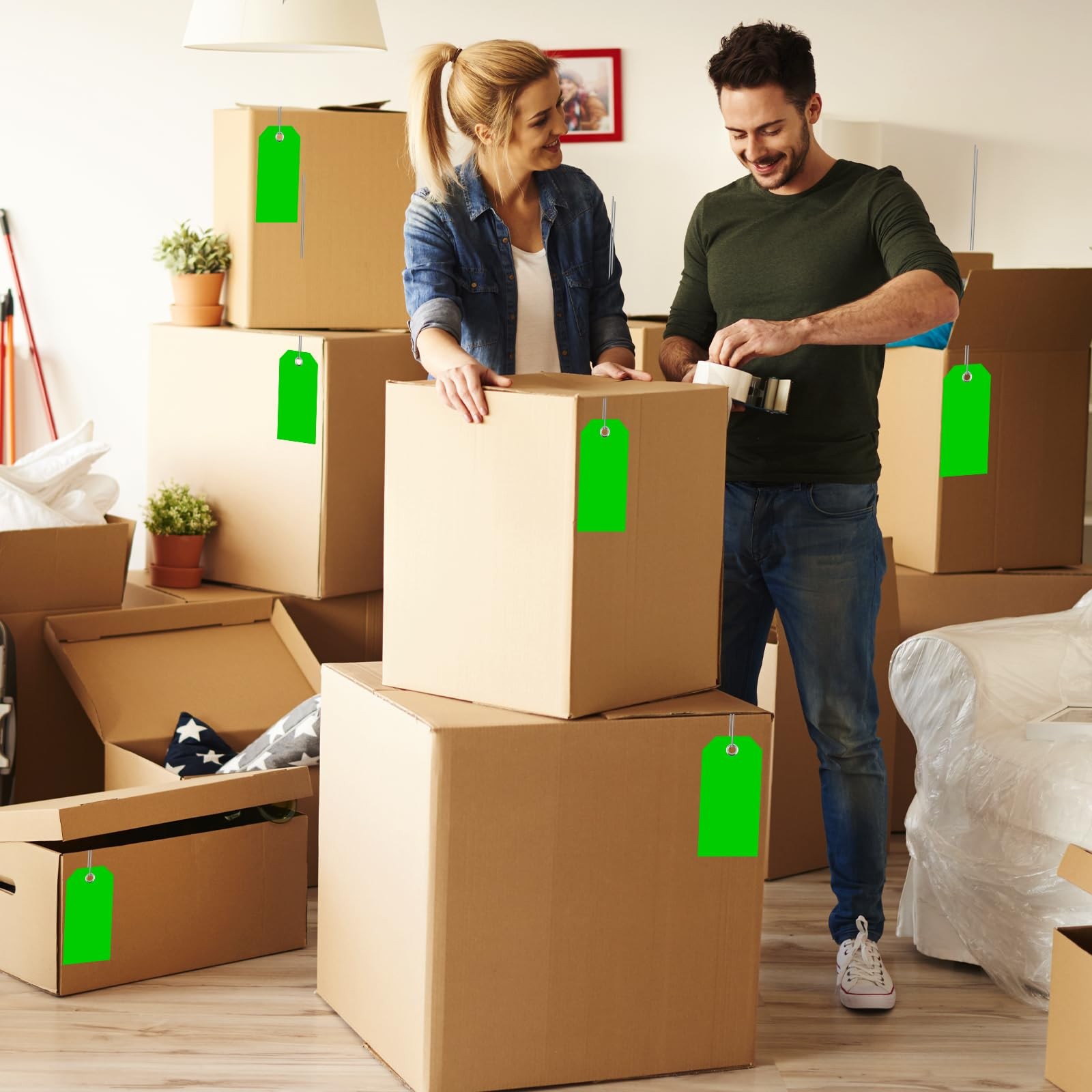 100 Pieces 2×4 inch Green Plastic Shipping Tags with Wires inches,
