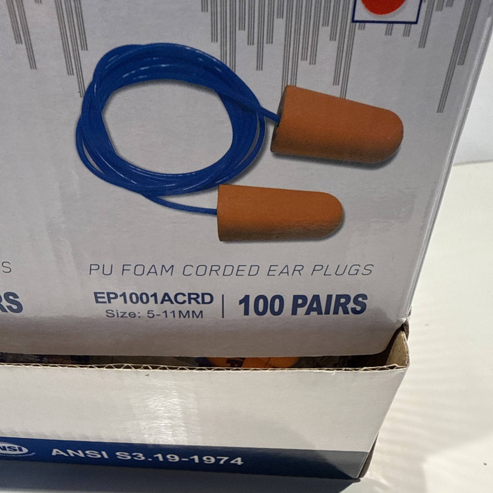 Palmer Safety Corded Earplugs 100 Pairs Soft Foam Individually Wrapped