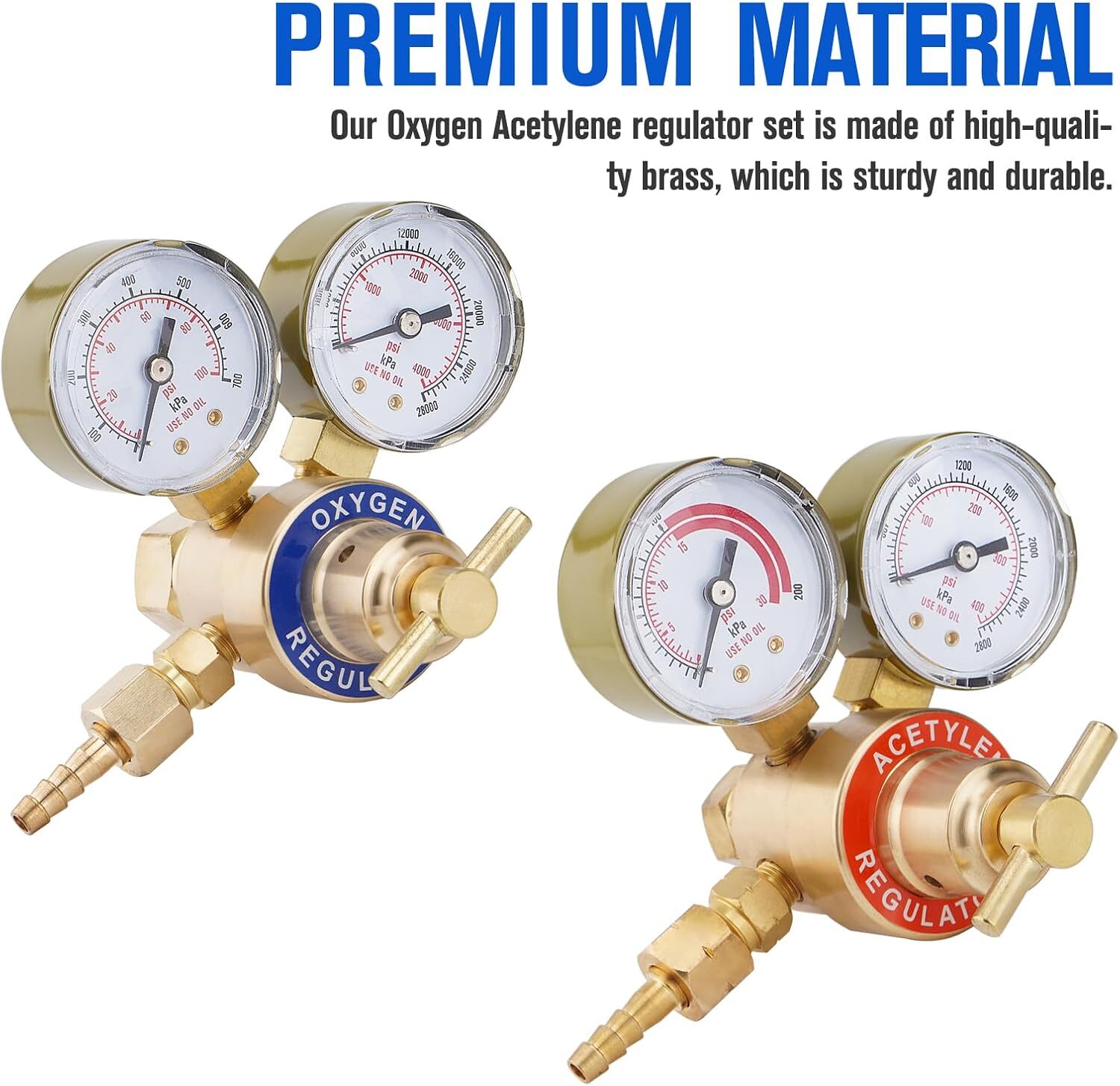 Oxygen and Acetylene Regulators Welding Gas Gauges Pair CGA540 and CGA200 NEW