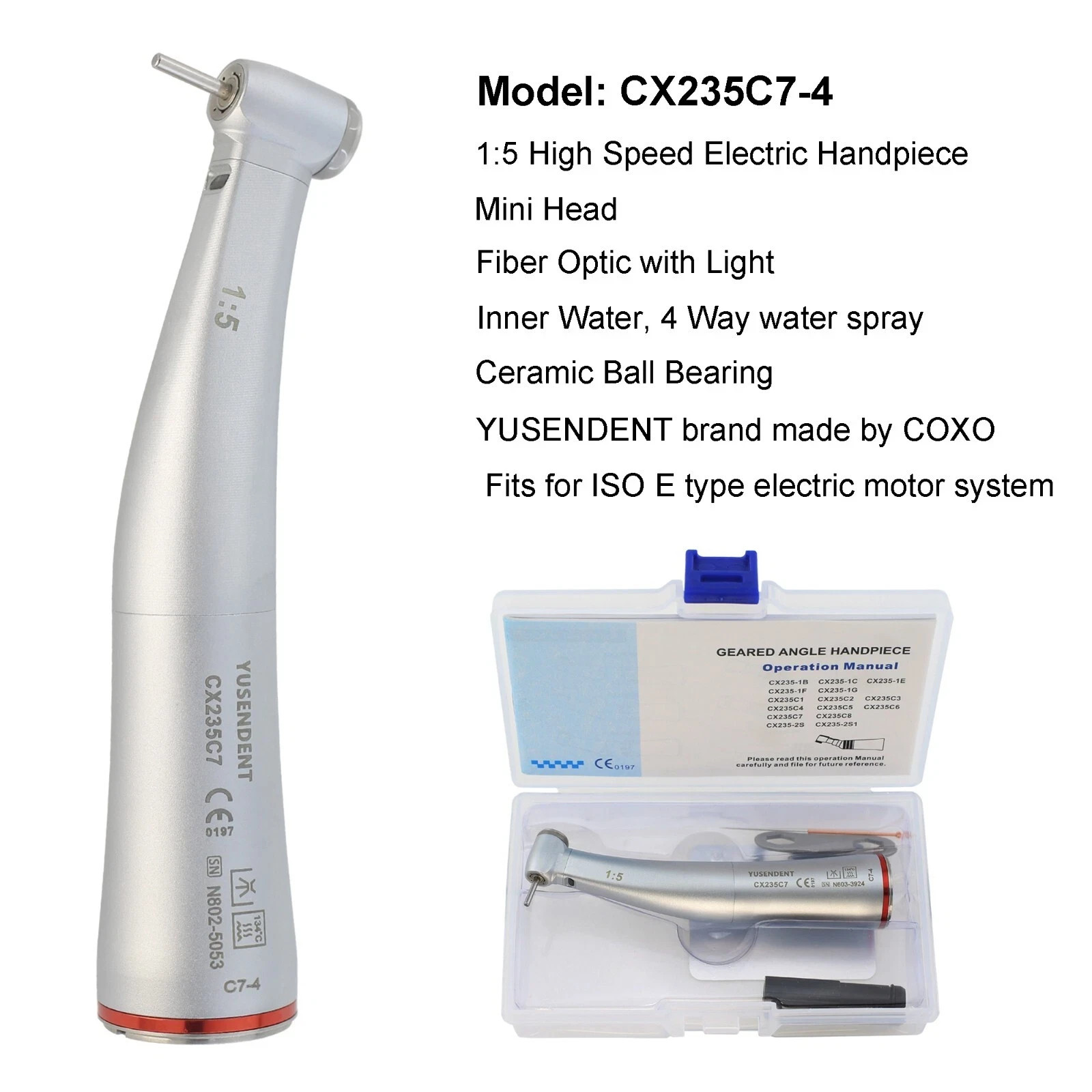 Dental 1:5 High Speed Contra Angle Electric Handpiece Fiber Optic Mini Head M25L