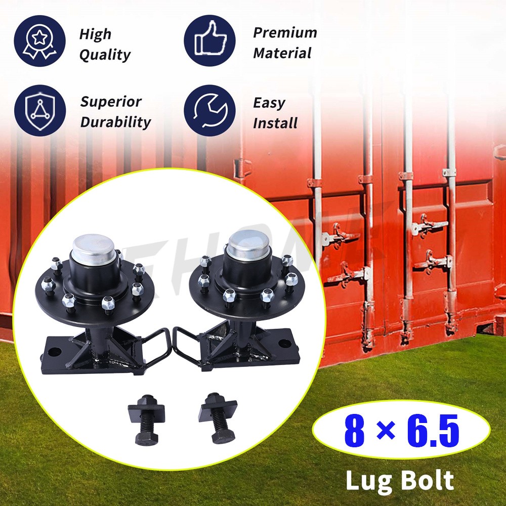 1 Pair 8 x 6.5 Lug 9000LB Shipping Container Wheels, Bolt-on Spindle Kit New