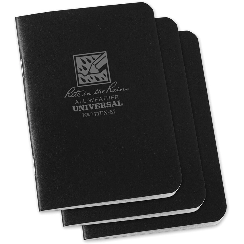 Rite In The Rain Mini Stapled Notebook 3 Pack Black Field-Flex Cover Universal