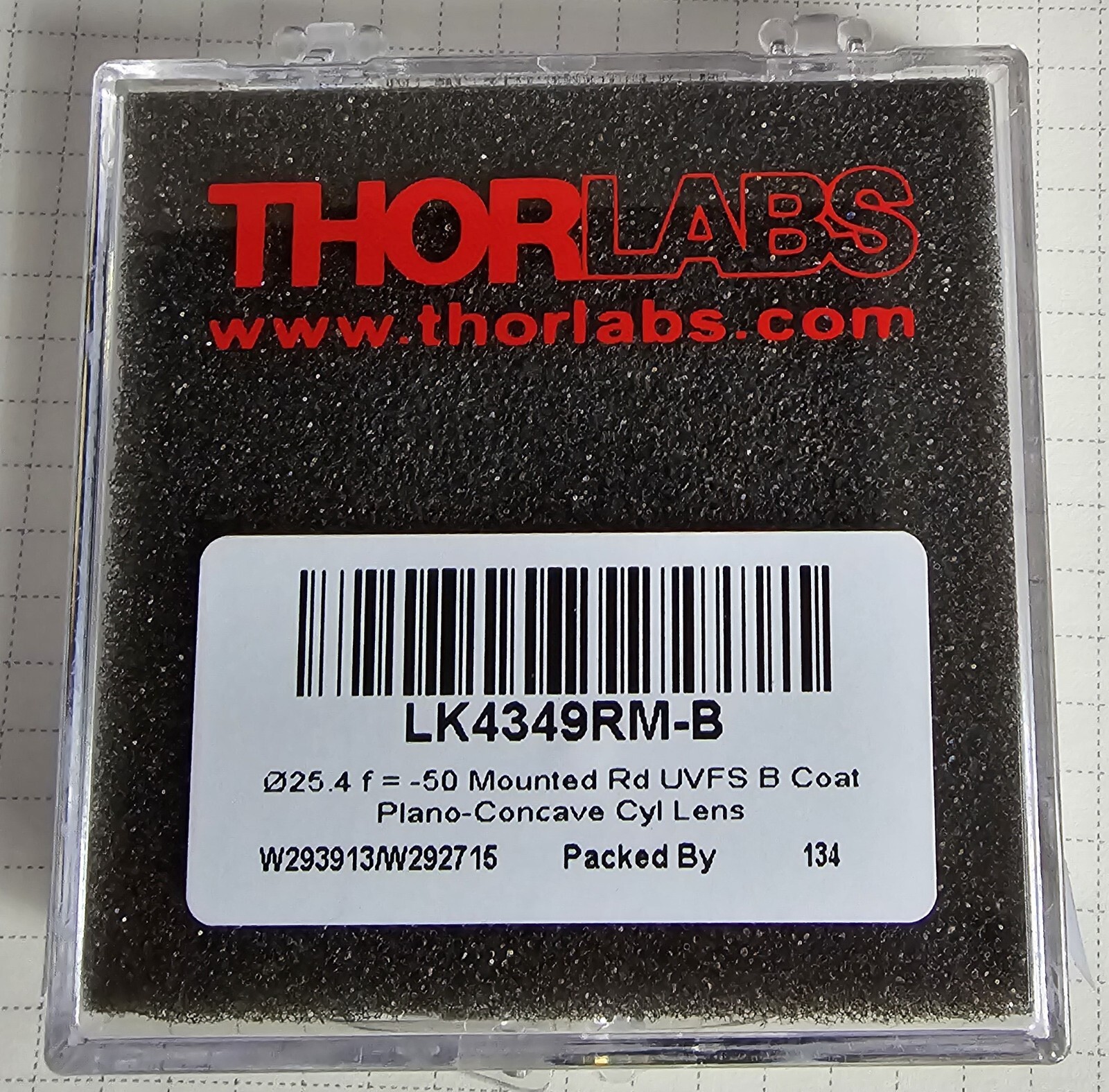 Thorlabs LK4349RM-B f= -50.0 mm, Ø1″, UVFS Mount Plano-Concave Round
