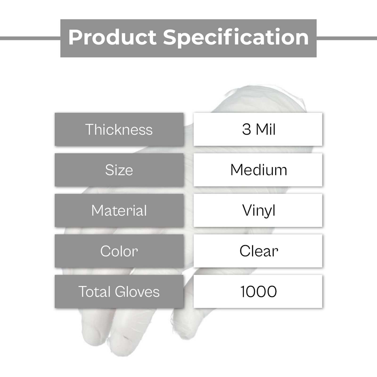 Latex & Powder Free Disposable Non Exam Vinyl Gloves 3 Mil Medium Clear 1000 Pcs