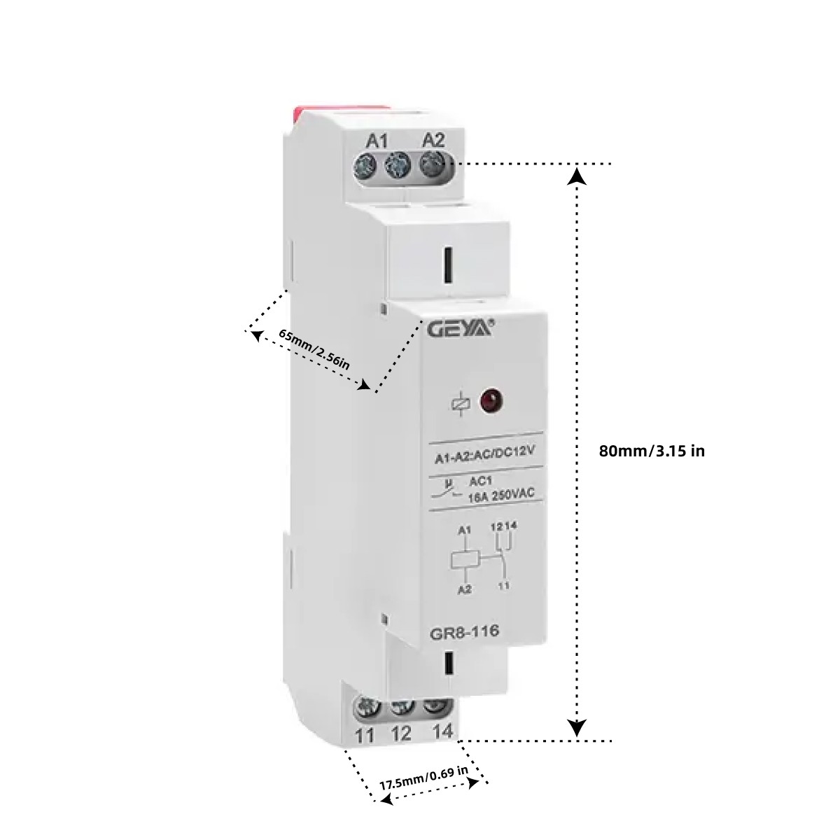 Intermediate Relay Auxiliary Relay 1SPDT RELAYS 16A Din Rail GR8-116 AC/DC12V