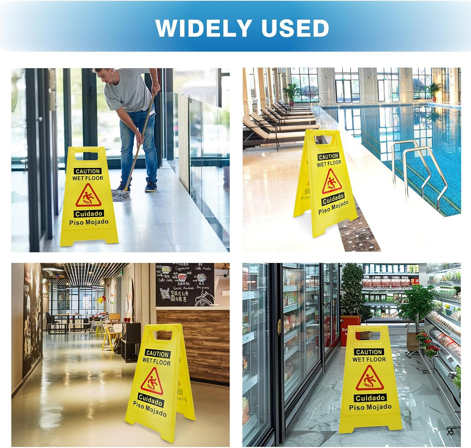 2-Pack Caution Wet Floor Sign 17.5 Height Bright Yellow Double-Sided Folding