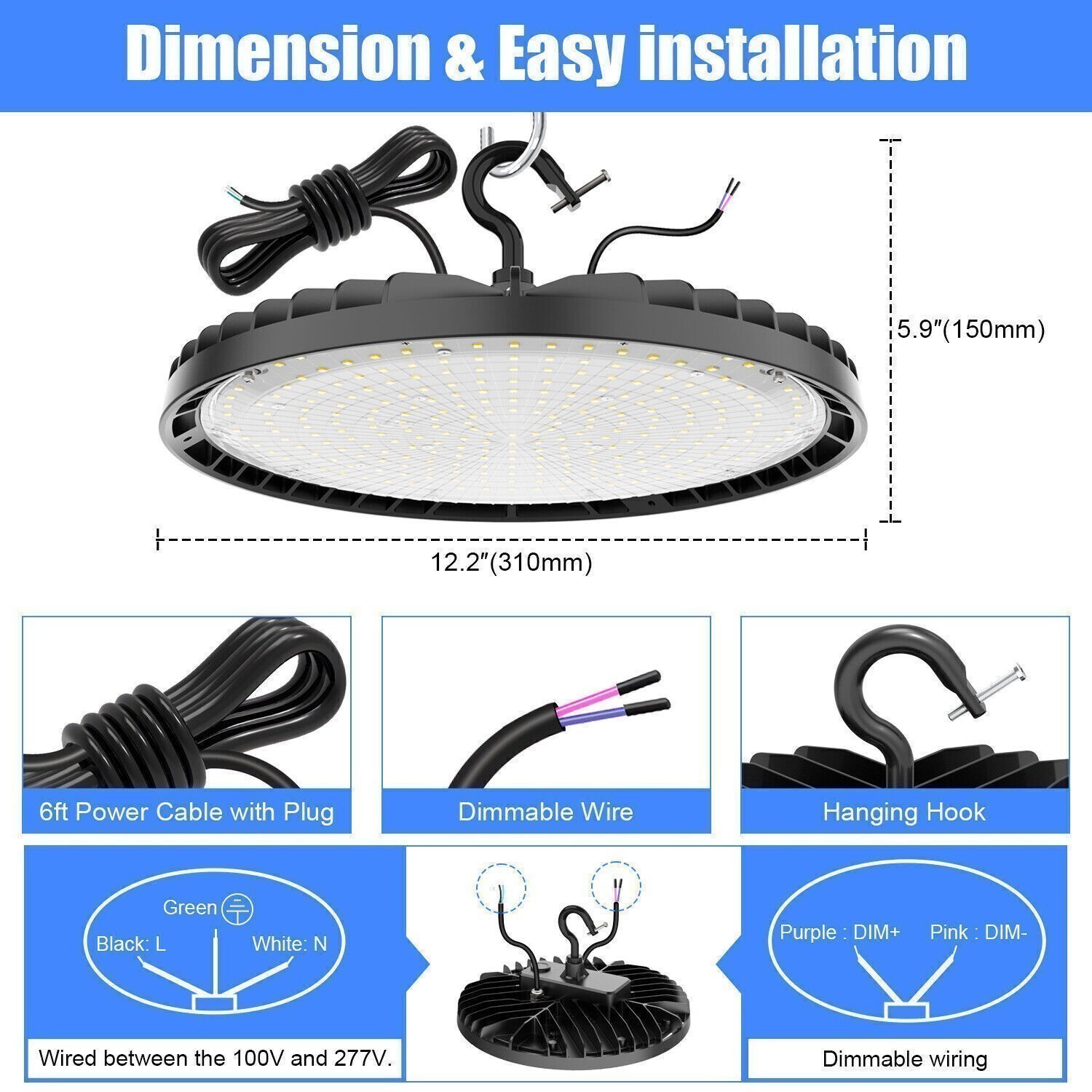150W UFO Led High Bay Light Commercial Warehouse Factory Shop Lighting 22,500LM