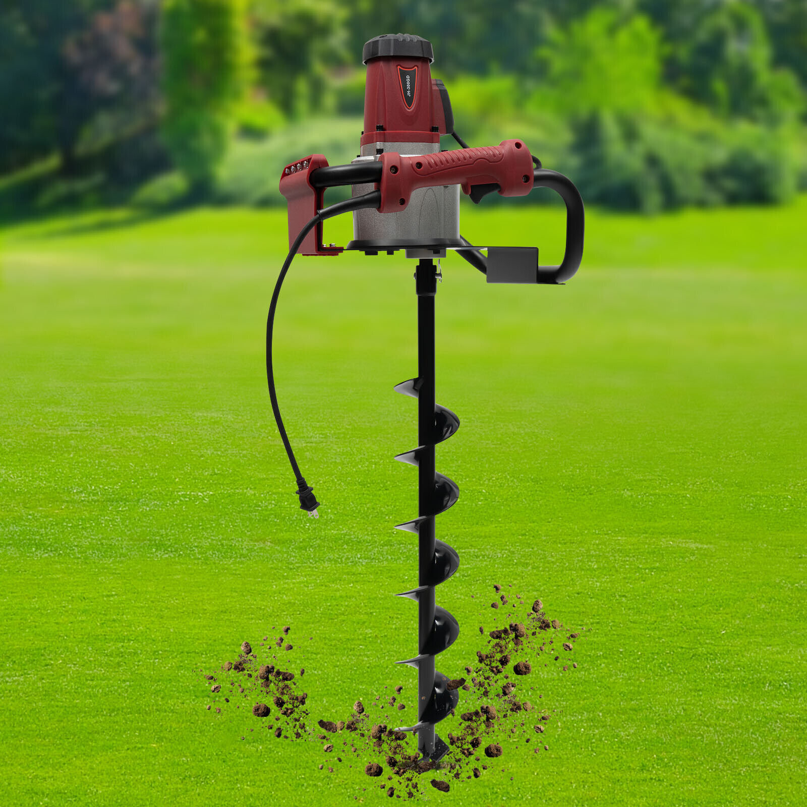200rpm Powerful Electric Corded Digger Post Hole Auger 2 Drill Bit 1500W 1.6HP