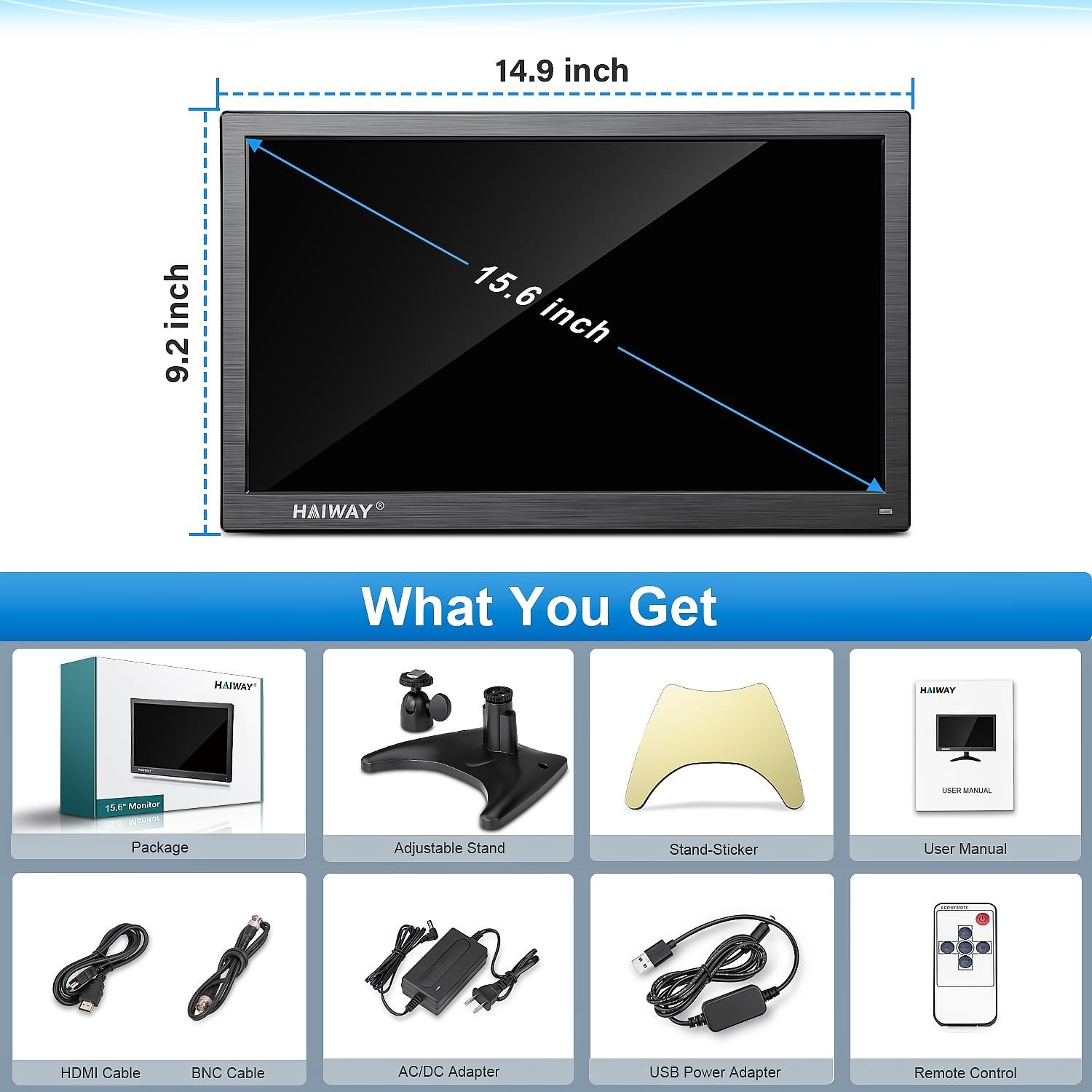 15.6 inch Small Computer Monitor, High Resolution 1920x1080P Small hdmi Monit…