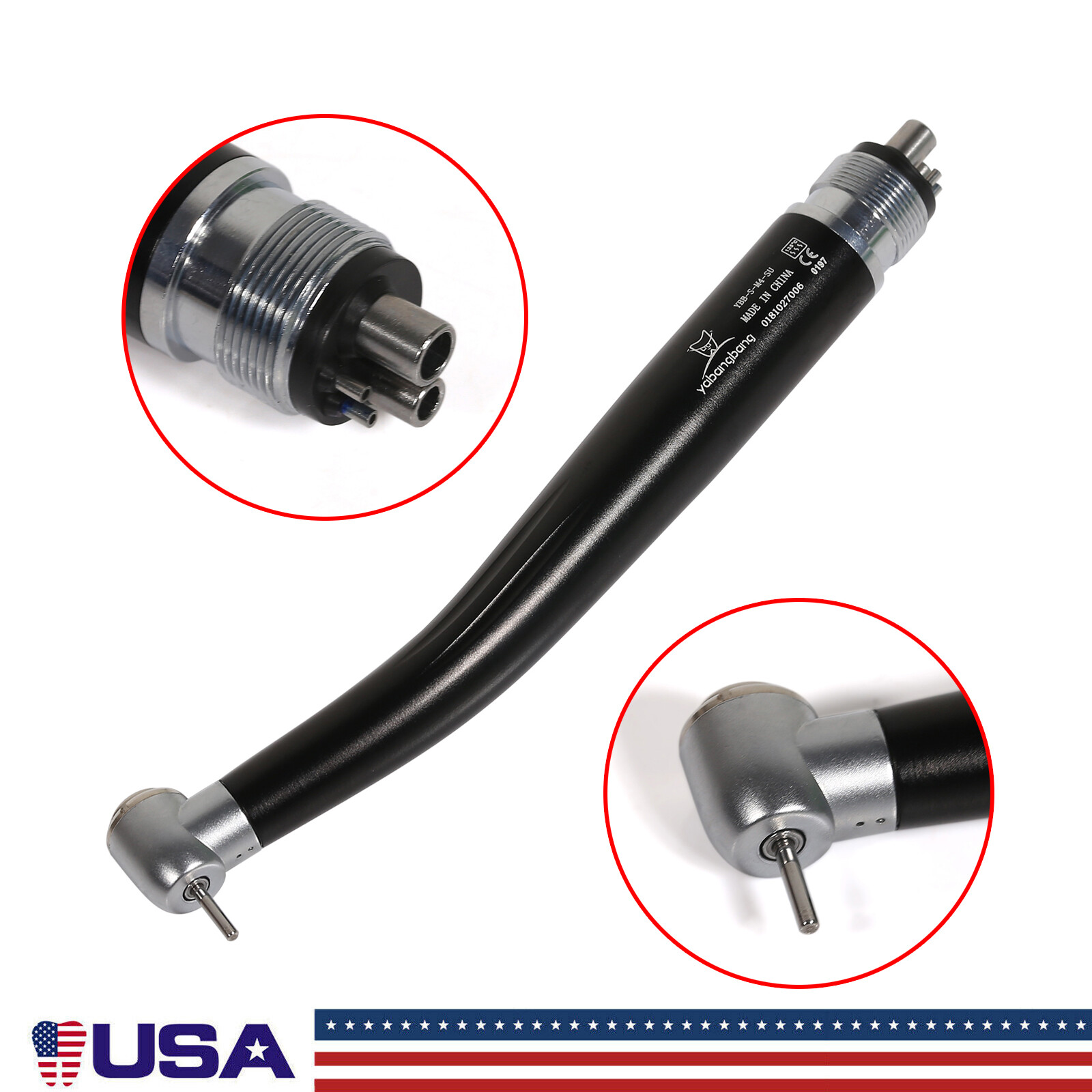 Dental High Speed Handpiece Push 4Holes Standard Head Turbine Black