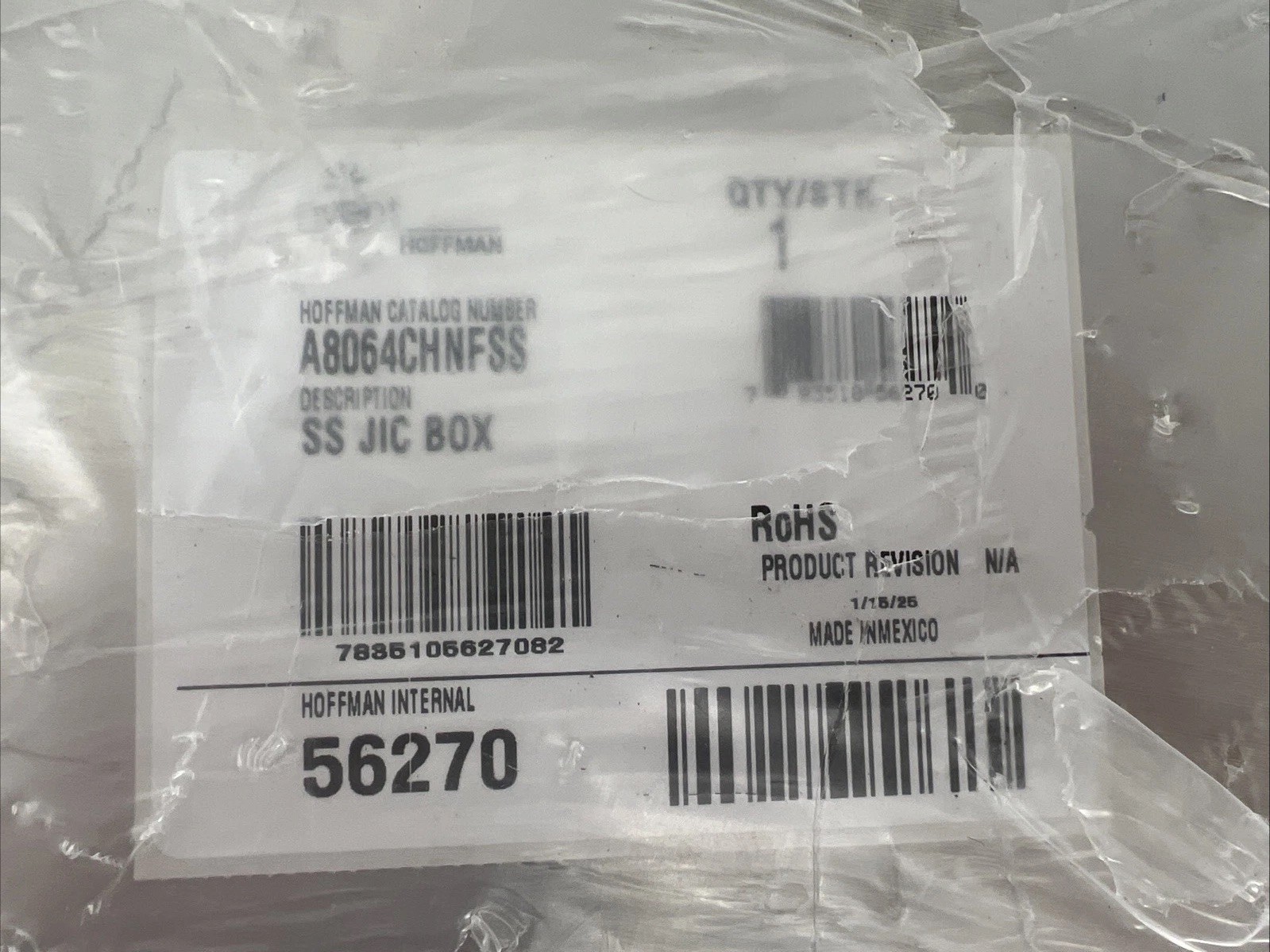 Nvent Hoffman A8064CHNFSS, SS JIC BOX, Type 4X, 8x6x4, Stainless 304, NEMA 3RX