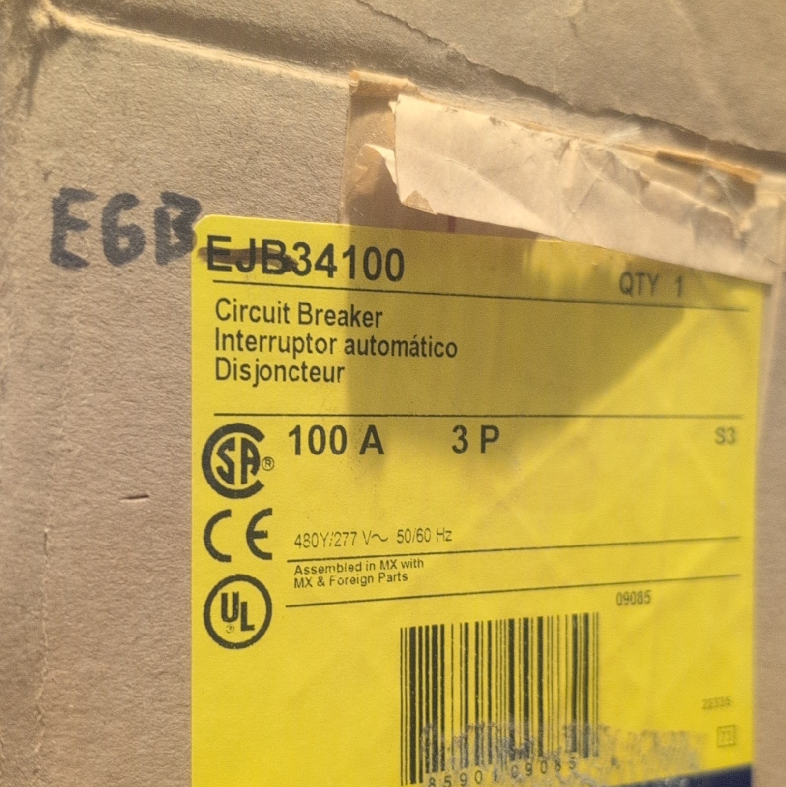 Square D EJB34100 / EGB34100 Circuit Breaker 100A 480Y/277VAC 3-Pole