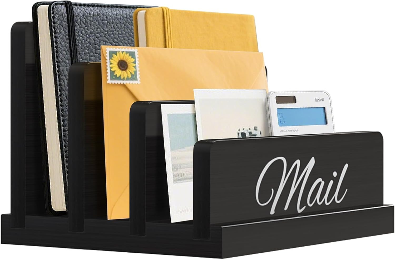 Mail Organizer for Desk, Wooden Mail Holder with Divider, 3-Slot | Sorter File H