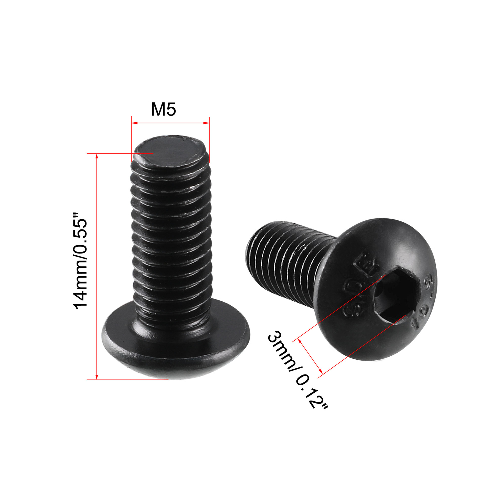 50pack M5x12mm 10.9 Alloy Steel Button Head Hex Socket Cap Screw Bolt Black
